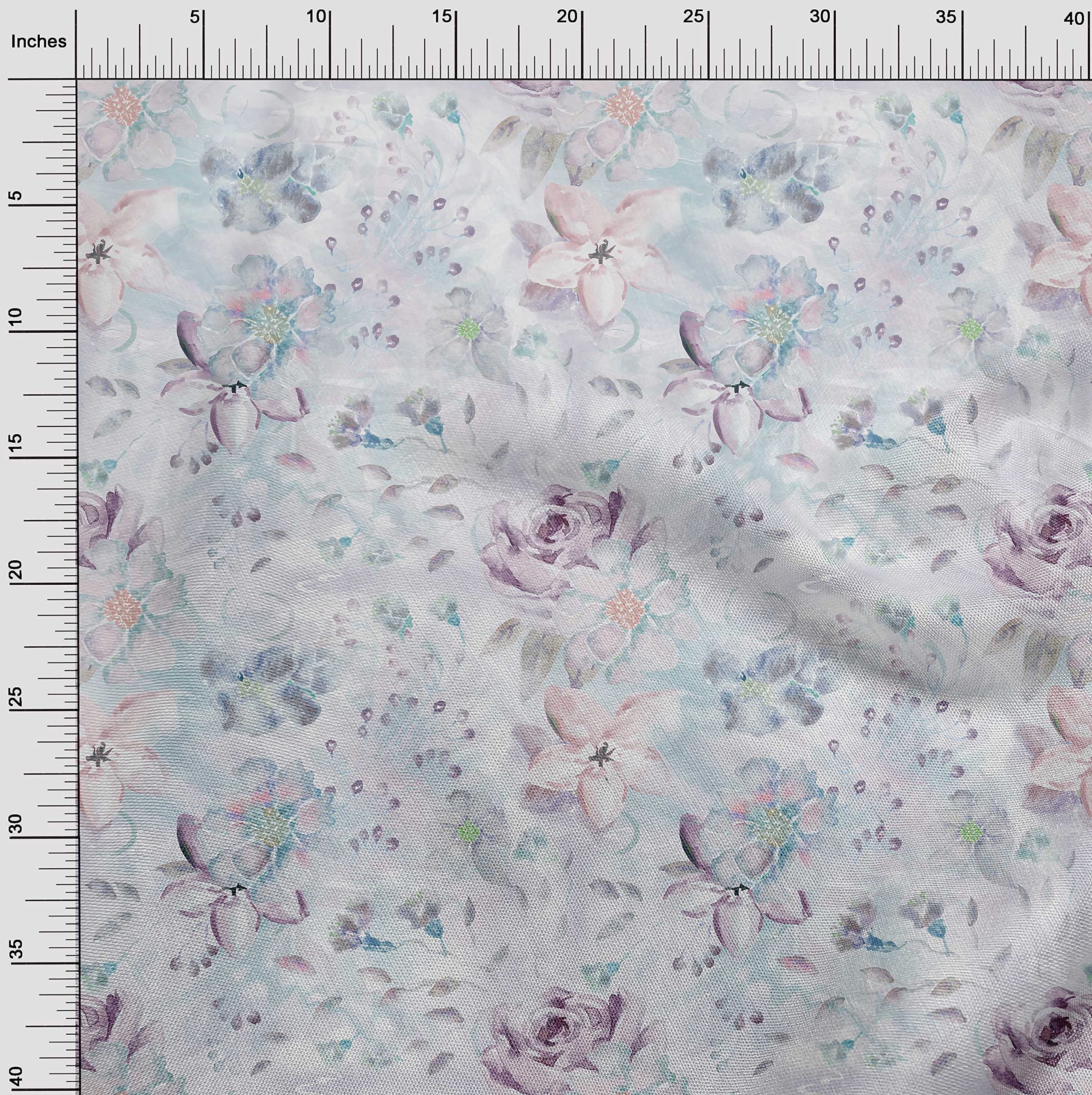oneOone Cotton Poplin Twill Blush Pink Floral Print Fabric by The Yard - 56 Inch Wide Dress Material for DIY Clothing, Home Decor & Craft Projects