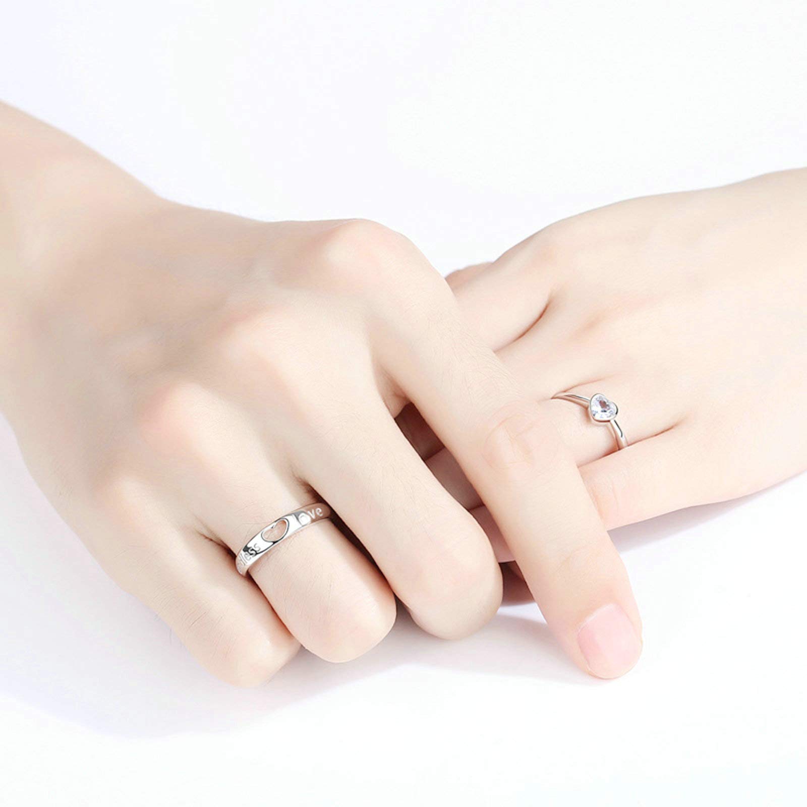 Gualiy Sterling Silver Couple Rings - Endless Love Matching Heart Cubic Zirconia Wedding Band & Engagement Ring Set for Him & Her | Perfect for Anniversaries, Proposals, and Romantic Gifts