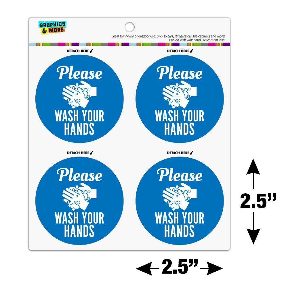 Wash Your Hands Fridge Magnet Set - 6 Pack Vinyl Circle Refrigerator Magnets for Home, Office & School - Funny Reminder for Hygiene & Organization