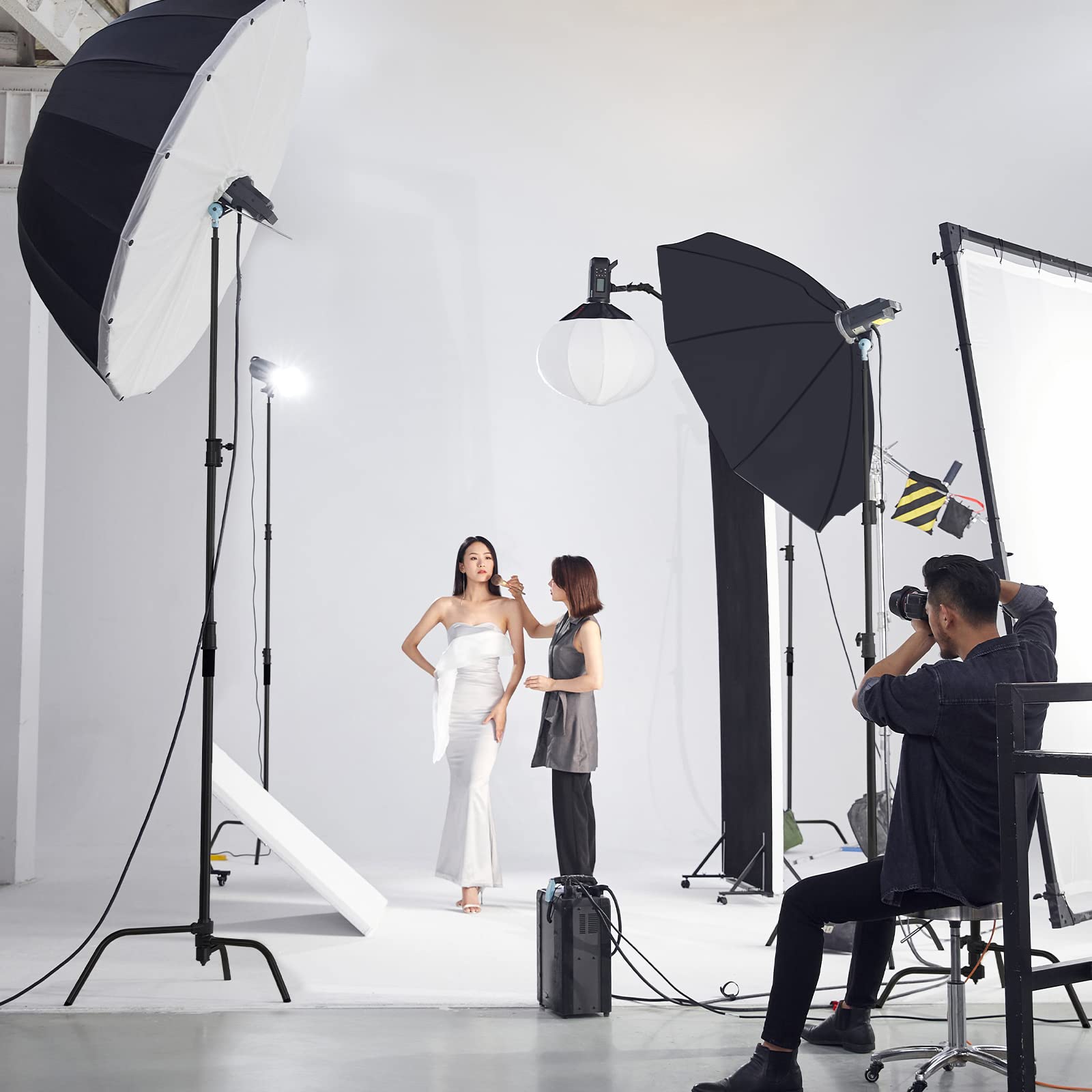 2 Packs Heavy Duty Steel C-Stand Kit, Adjustable 5-10.8 Feet Photography Light Stand with Sturdy Turtle Base - Perfect for Studio Softbox, Monolights, Reflector & Umbrella (Black) | Ideal for Professional Photography, Video Production & Film Sets