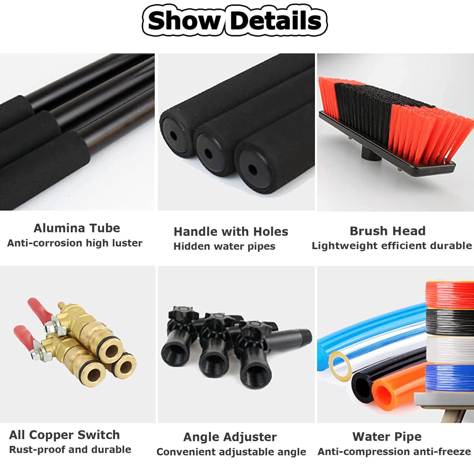 ANUU Water Fed Pole Kit - 12ft to 39ft Adjustable Window Cleaning Pole with 180° Rotatable Brush Head | Telescopic Cleaning Brush for Outdoor Glass, Solar Panels & Windows | 30cm Brush & 24FT/7.2M Extension | Perfect for High-Rise Buildings, Residential Homes & Commercial Cleaning