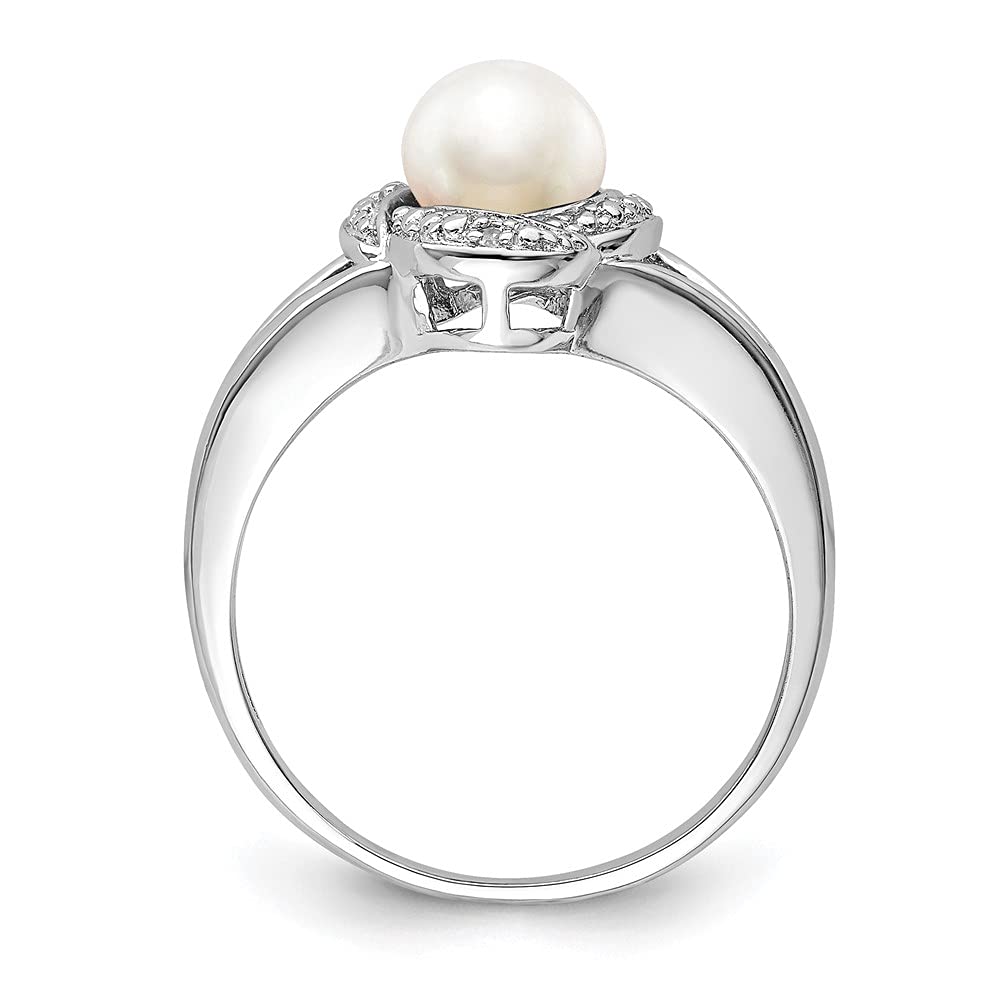 925 Sterling Silver Diamond & Freshwater Pearl Ring for Women - Elegant Jewelry Gift for Her, Perfect for Anniversaries, Weddings & Special Occasions