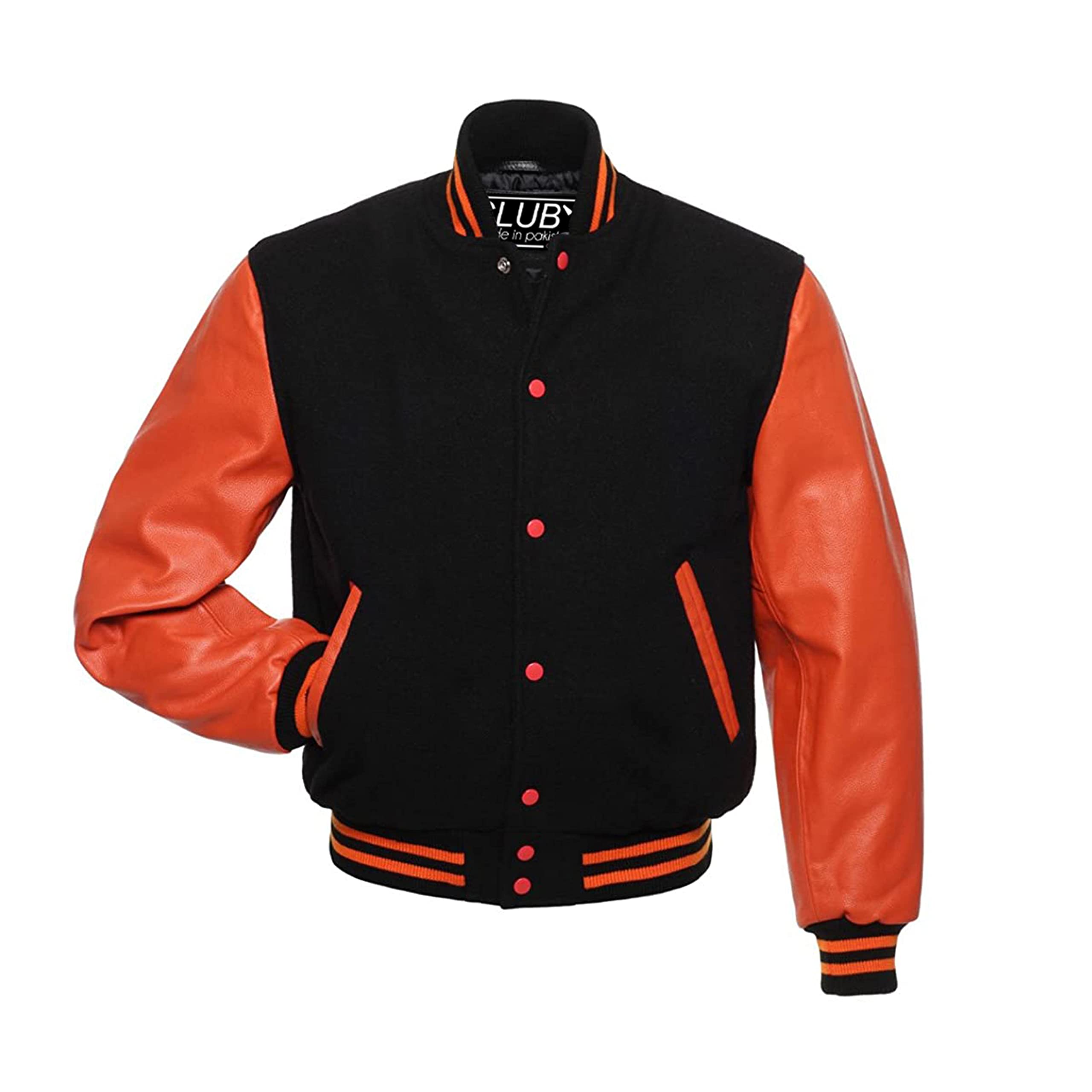 Premium Men's Club Crop Varsity Jacket - High School Letterman Bomber with Wool Body & Cowhide Leather Sleeves | Stylish Baseball Jacket for Casual Wear, School Events & Outdoor Activities