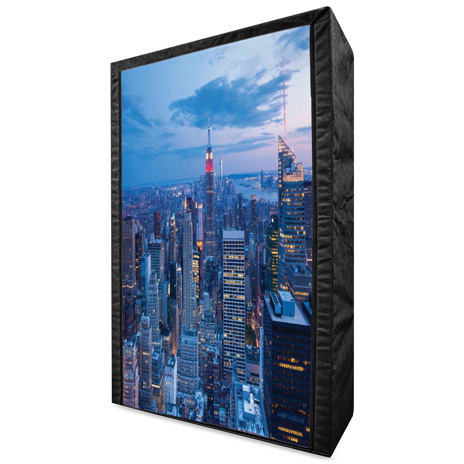 Ambesonne New York Portable Fabric Wardrobe - NYC Skyline Aerial Night View with Sunset Clouds - 42.5