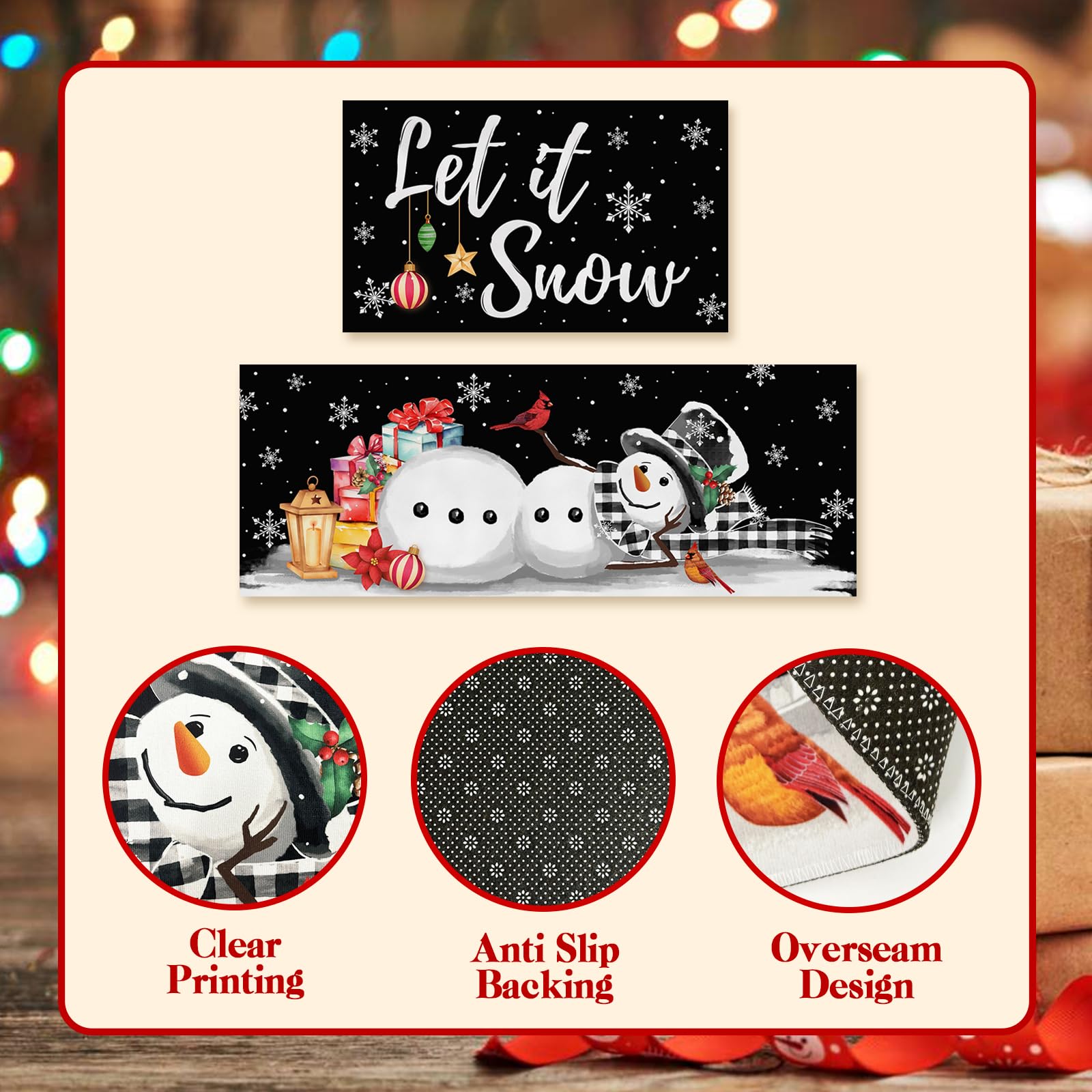 Winter Snowman Kitchen Rugs Set - Non-Slip Christmas Mats for Holiday Decor