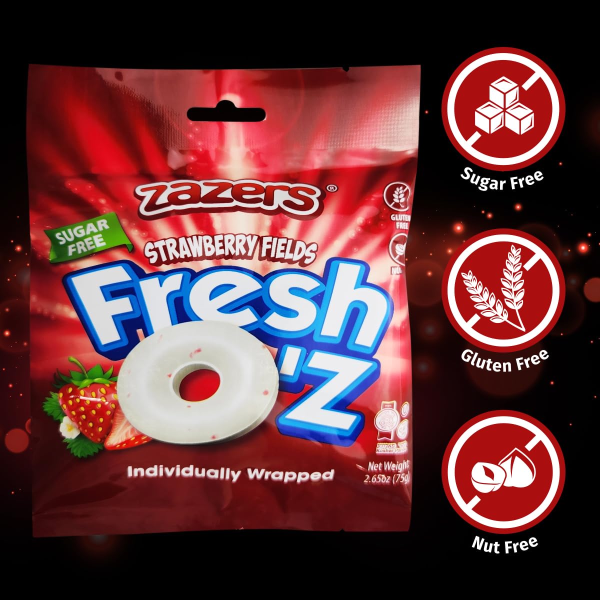 Sugar Free Strawberry Flavored Candy - Fresh Breath Mints, Individually Wrapped, Nut Free, 2.65oz Pack - Perfect for On-the-Go, Office, Travel & After Meals