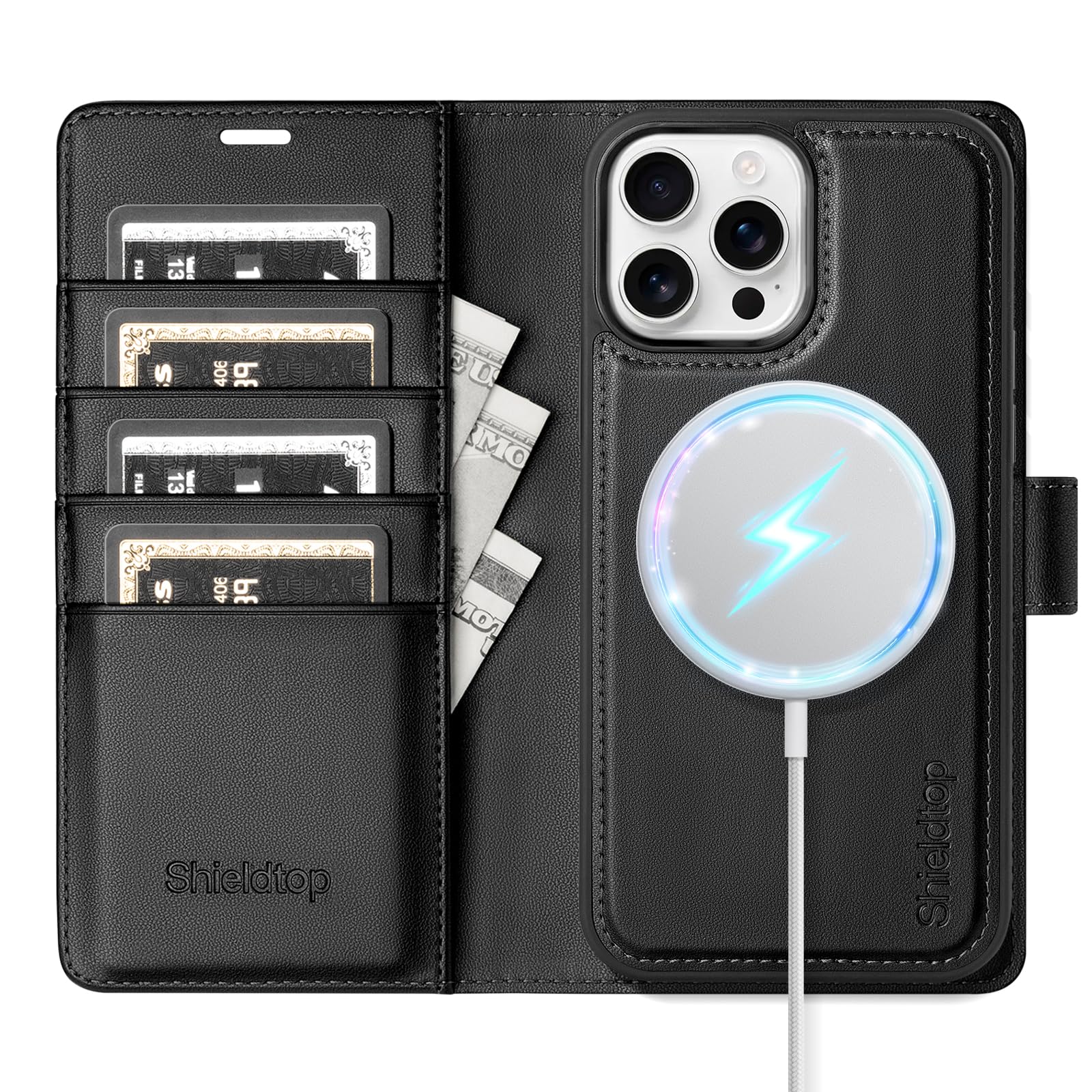 Magnetic 2-in-1 Detachable iPhone 15 Pro Max Wallet Case with Card Holder & RFID Blocking - PU Leather Flip Cover with Kickstand for Apple iPhone 15 Pro Max (Black) - Perfect for Everyday Use, Travel & Business Meetings