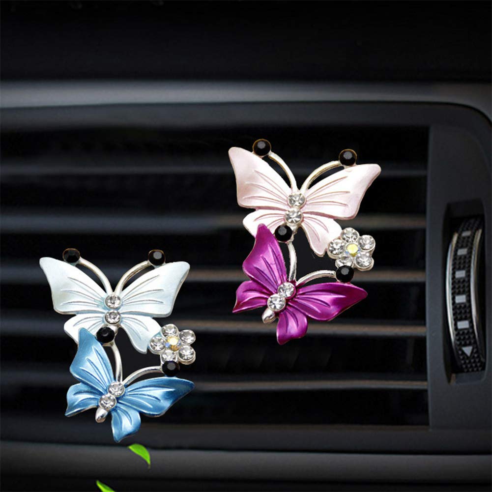 Dual Butterfly Car Vent Clip Air Freshener - Rose Scented Perfume Diffuser for Women, Pink Car Accessories & Decor - Perfect for Daily Commute, Road Trips & Office Cars
