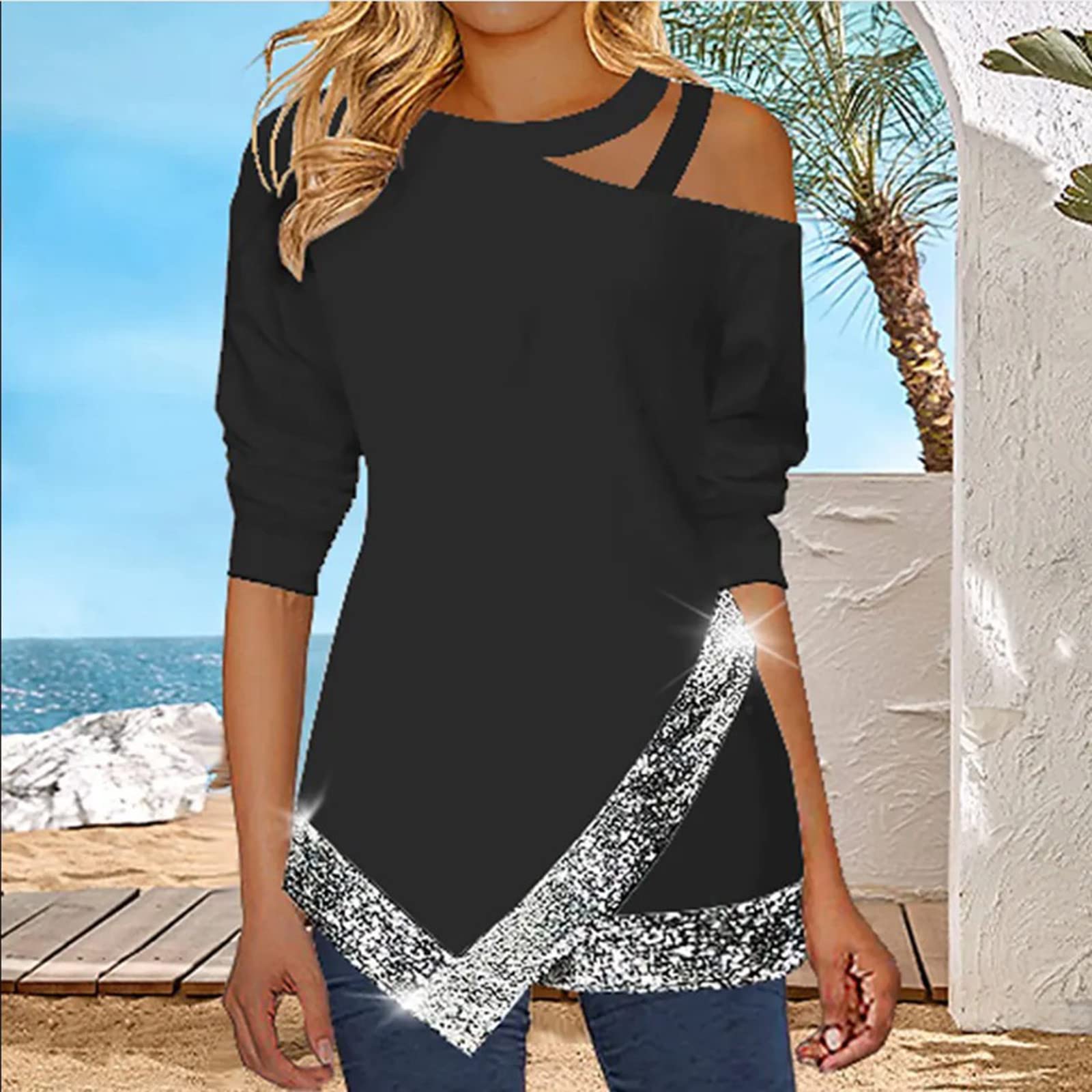 AMhomely Women's Long Sleeve Tunic Blouse - Casual Crewneck Pullover Top for Fall/Winter - Christmas Santa Graphic Sweatshirt (UK Sizes) - Perfect for Holiday Parties, Office Wear & Cozy Winter Outfits