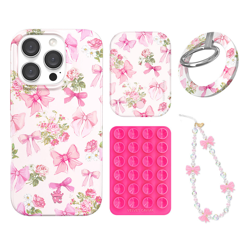 Posie Pink Bow iPhone Case with Grip - Cute & Stylish Phone Cover for iPhone 13/14/15 - Perfect for Everyday Use, Travel & Selfies