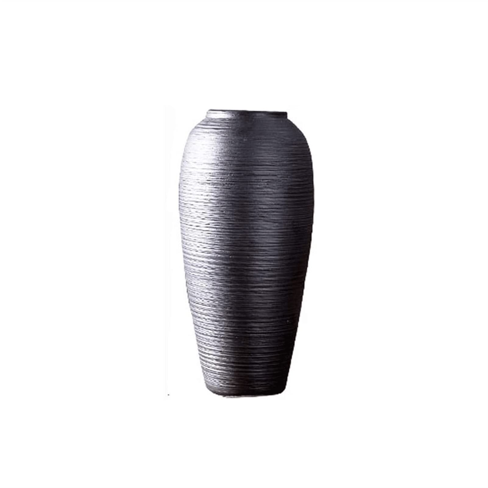 Modern Black Ceramic Vase with Geometric Pattern - Stone Beam Home Decor Flower Vase for Living Room, Dining Table, Office Desk & Wedding Centerpiece (15x32cm)