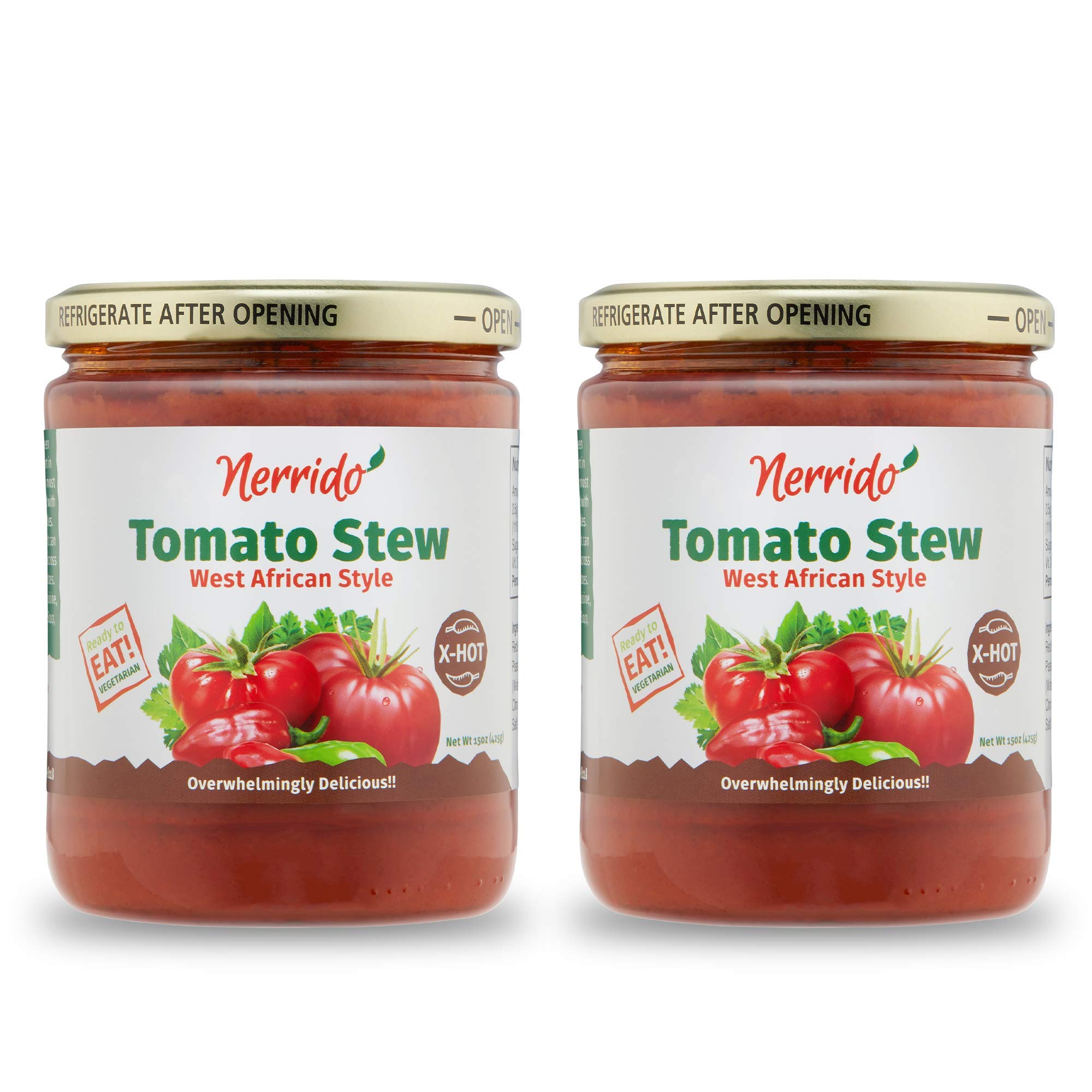 Nerrido African Style X-Hot Canned Tomato Stew & Jollof Rice Red Sauce - 16oz (454g) Spicy Pasta Sauce with Vegetables & Exotic Spices (2 Pack) - Perfect for Jollof Rice, Stews, and African Cuisine