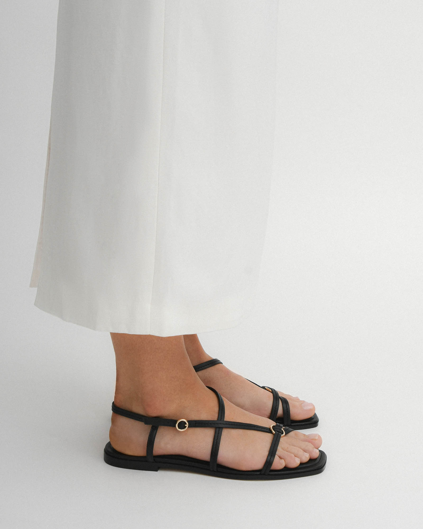 ADDI Women's Flat Sandals - Black Genuine Leather Comfortable Slip-On Casual Shoes for Summer, Beach, and Everyday Wear