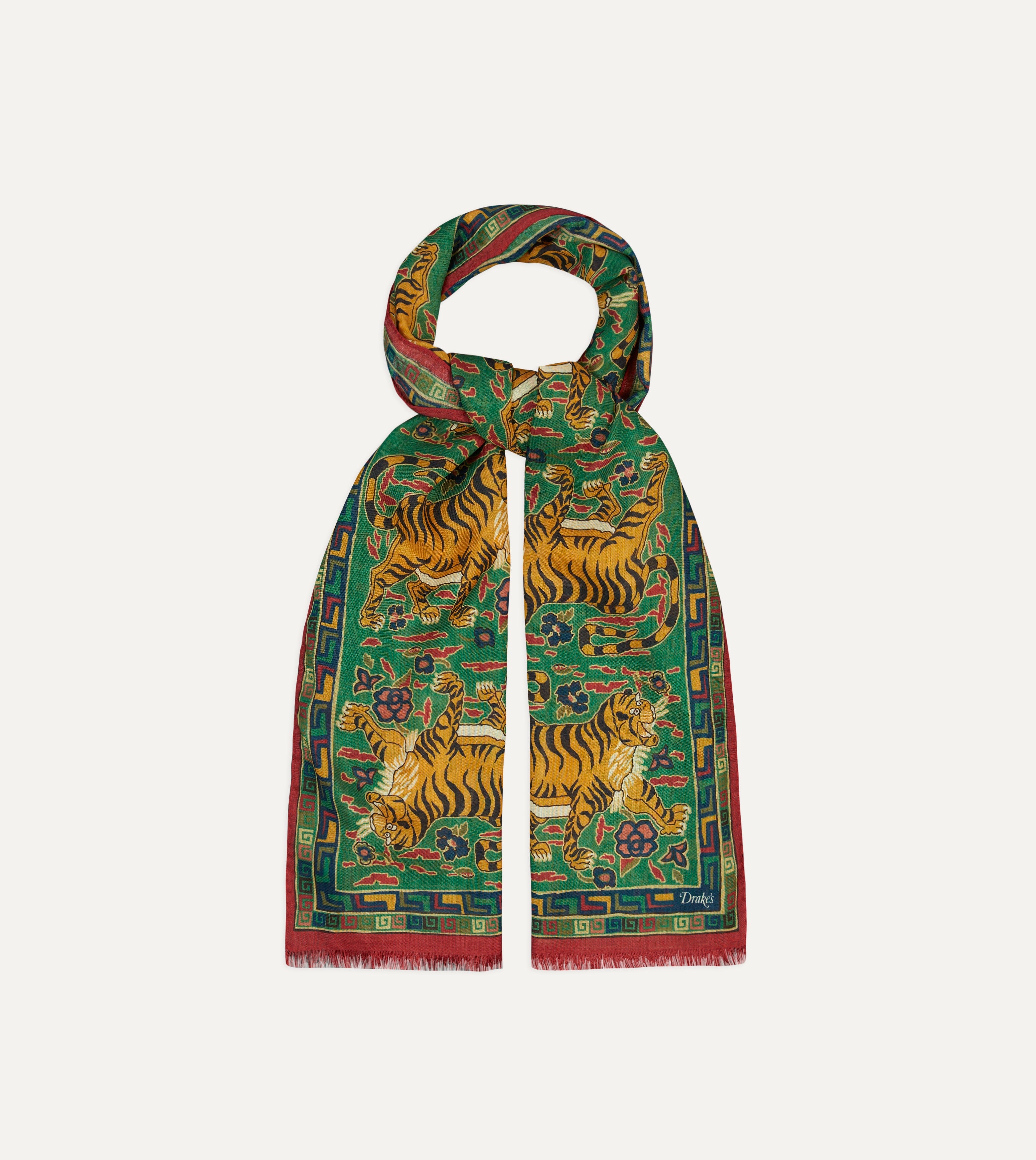 Luxury Green Jumbo Tiger Print Wool Silk Scarf - Soft Winter Fashion Accessory for Women, Perfect for Cold Weather, Office, and Evening Outfits