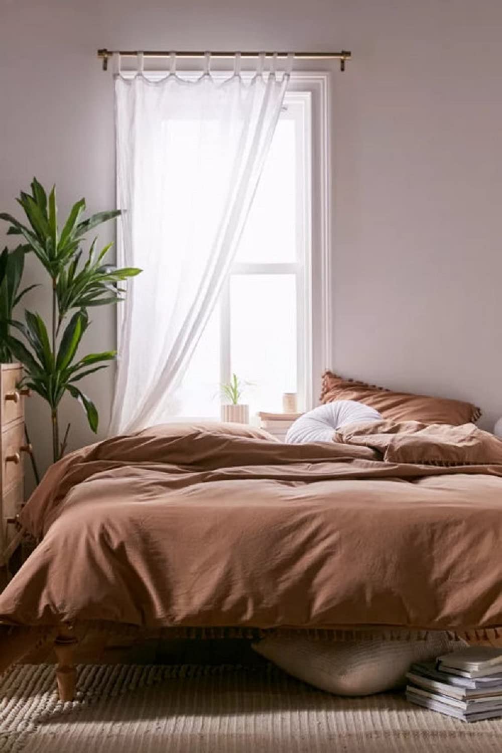 Boho Tassel Duvet Cover Set with Fringes - Queen Size Washed Cotton Comforter Cover in Cinnamon - Oversized Bohemian Bedding for Cozy Bedroom Decor & Guest Room Styling