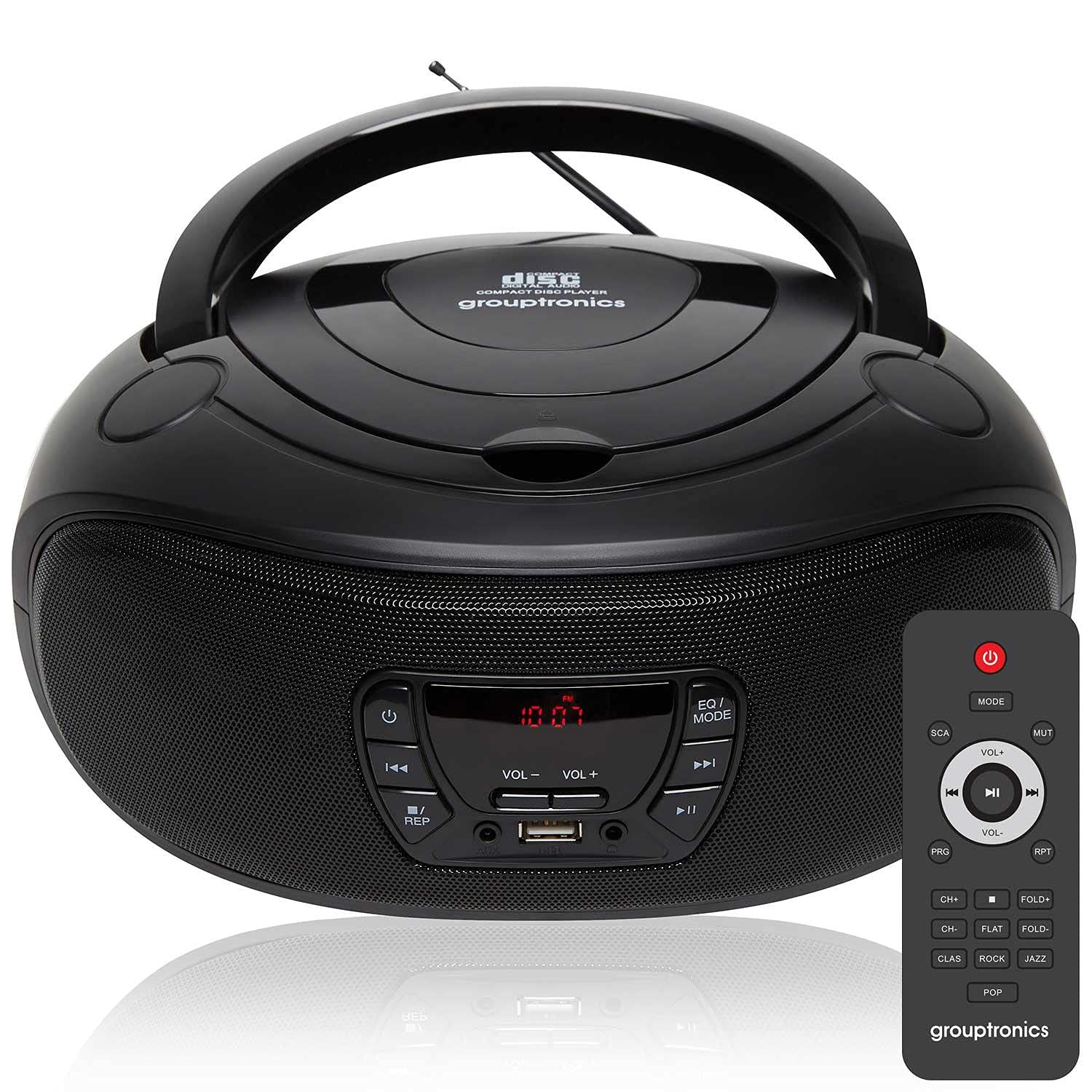 Portable CD Player with Built-in Speakers - Boombox with FM Radio, MP3 Playback, USB & AUX Input - Battery or AC Powered for Home, Travel, and Outdoor Use - GTCDR-501