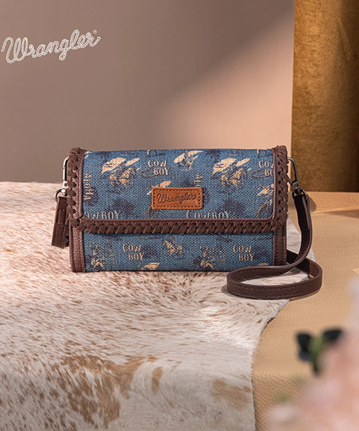Wrangler Cowboy Print Mini Crossbody Bag for Women - Western Style Leather Purse - Perfect for Concerts, Rodeos & Everyday Use