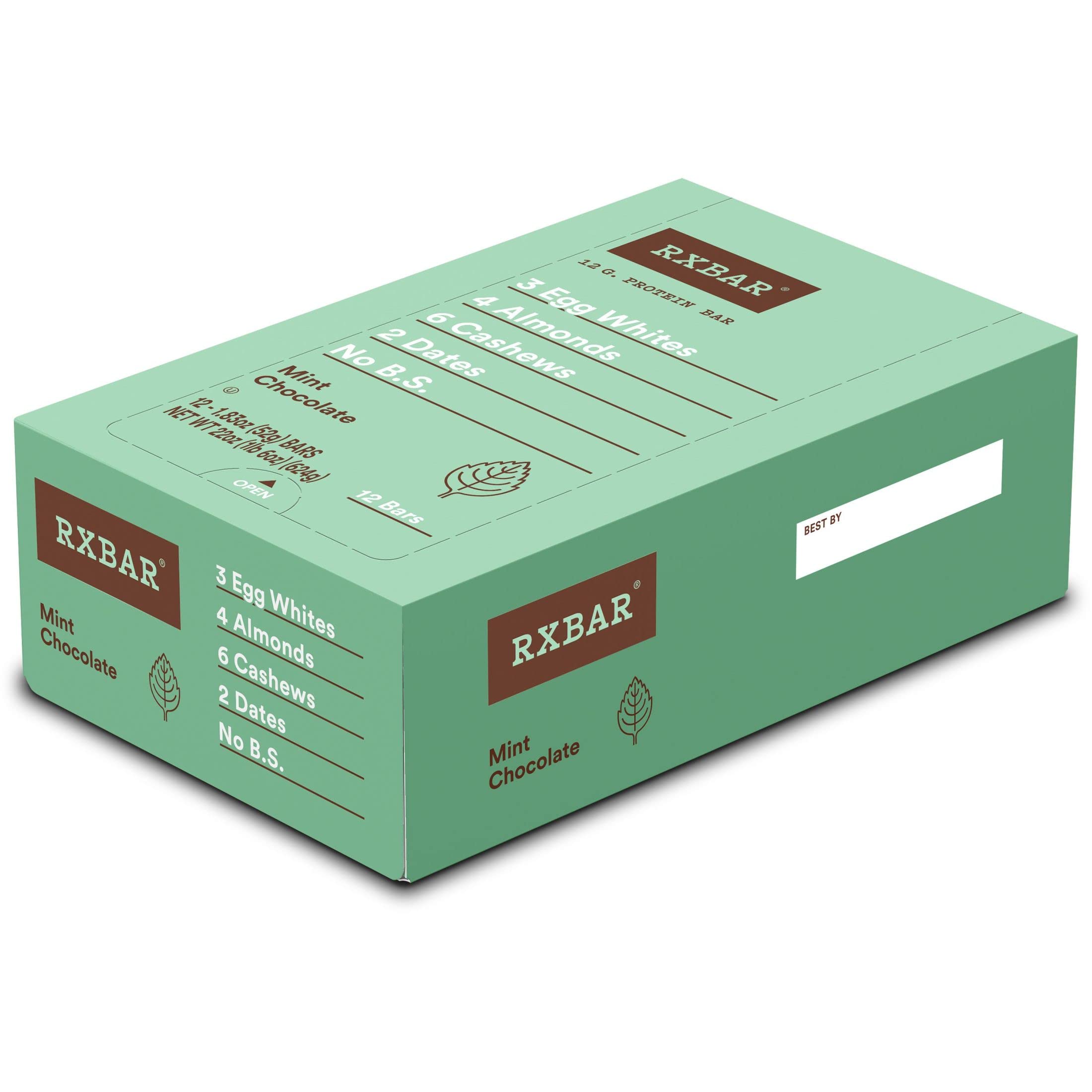 RXBAR Protein Bars - Mint Chocolate Flavor, 22oz Box (12 Bars) | High Protein Snack for Workout Recovery, Healthy On-the-Go Breakfast & Travel Snacks
