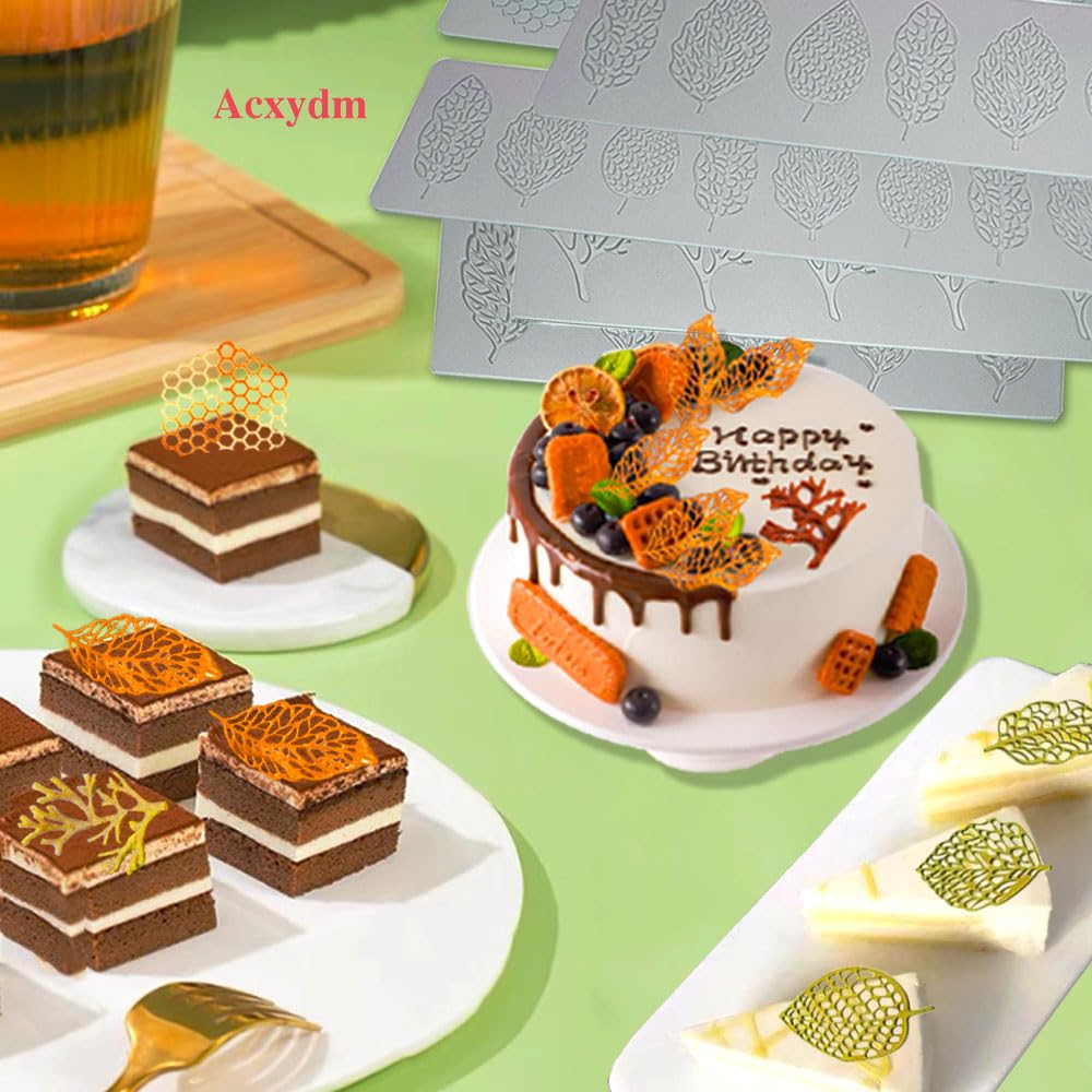 5PCS Silicone Leaf Molds for Baking - Fondant Chocolate Molds Set with 3D Beehive Candy Lace Silicone Molds - Perfect for Sugar Craft, Cupcakes, Cake Decorating, and DIY Dessert Making
