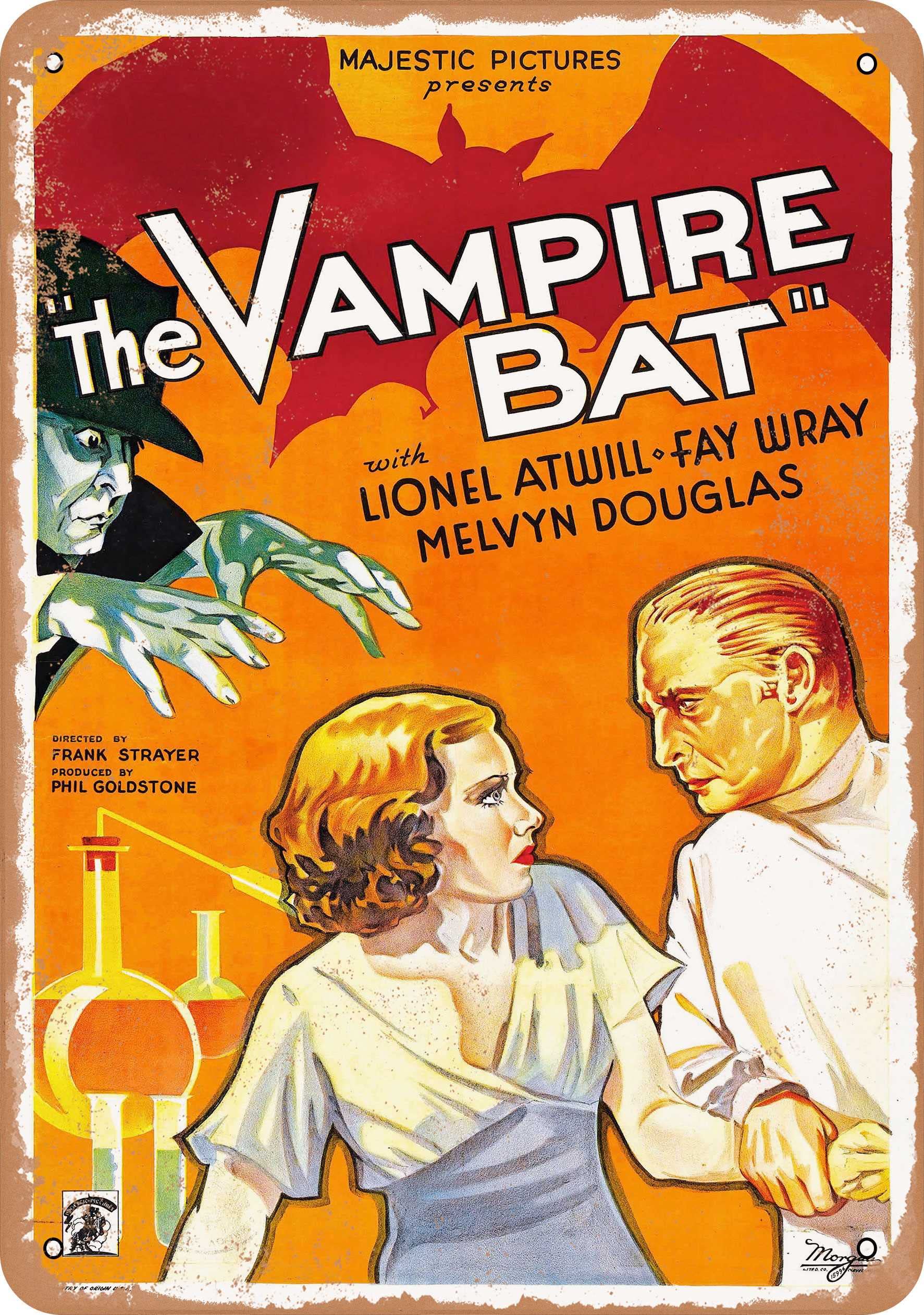 9 x 12 Inch Vintage Metal Sign - Gothic Vampire Bat Wall Art (1933) - Retro Horror Decor for Home Bar, Man Cave, or Halloween Party
