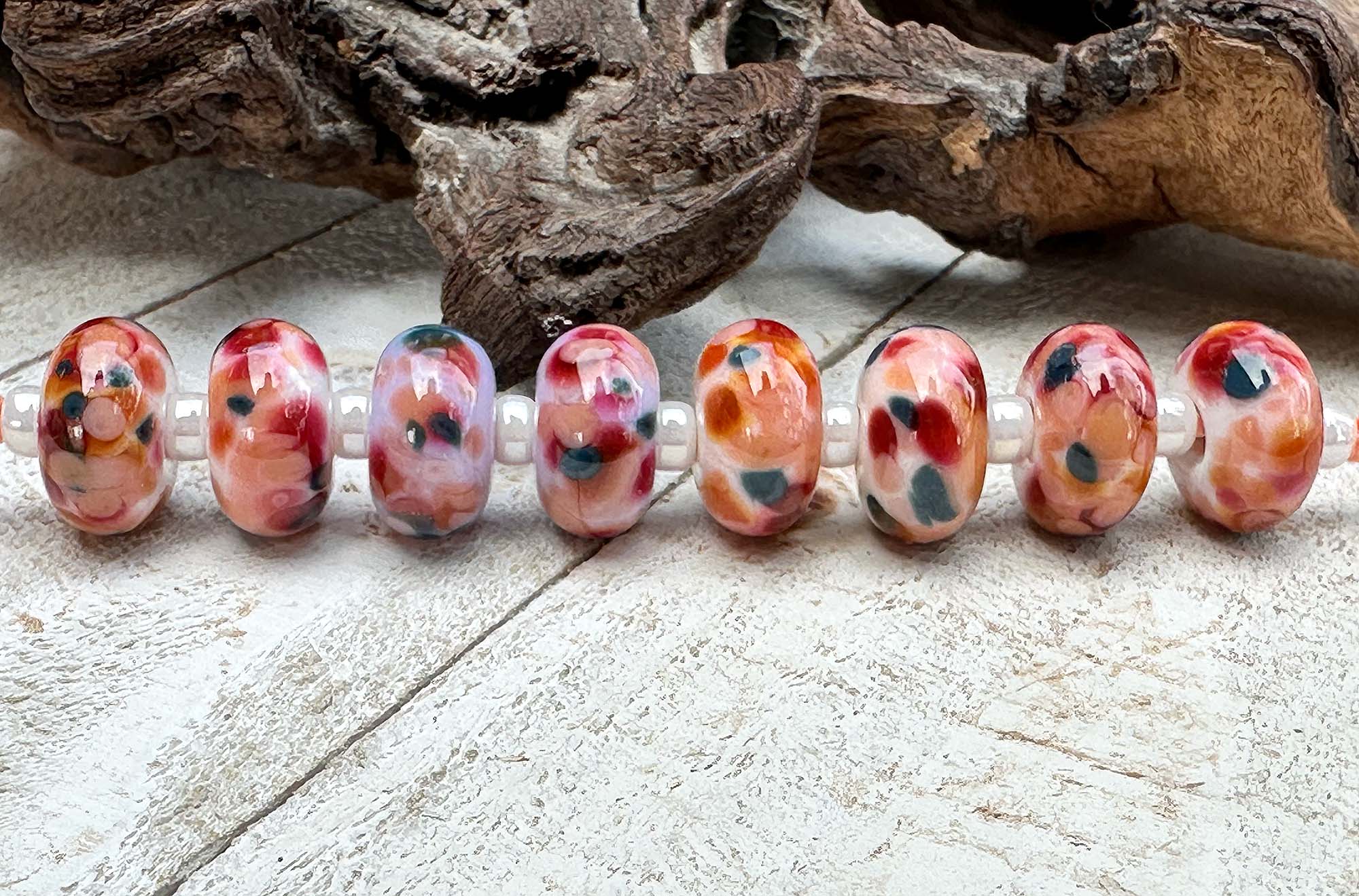 8 Coral Charms Lampwork Glass Beads Set for Jewelry Making - DIY Bracelet, Necklace & Craft Projects - SRA Certified Artisan Beads
