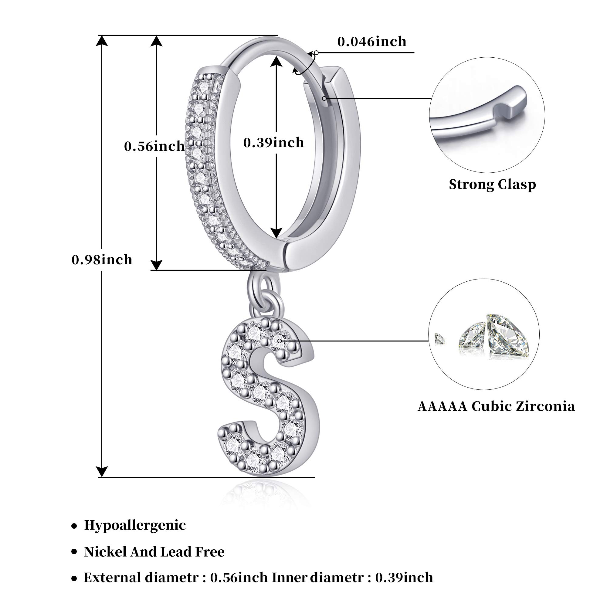 SANNYRA Initial Hoop Earrings for Women - 14K Gold, Silver & Rose Gold Plated CZ Letter Stud Earrings | Hypoallergenic, Gift for Her | Perfect for Everyday Wear, Date Night & Special Occasions