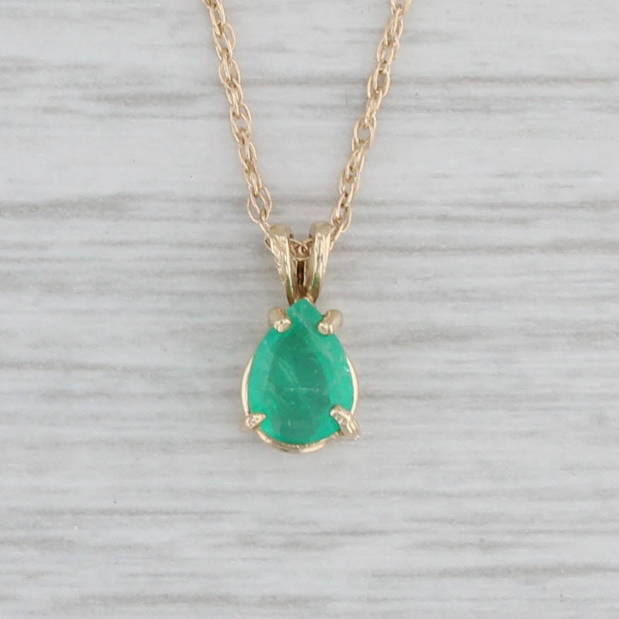 0.40ct Emerald Teardrop Pendant Necklace - 14k Yellow Gold 16