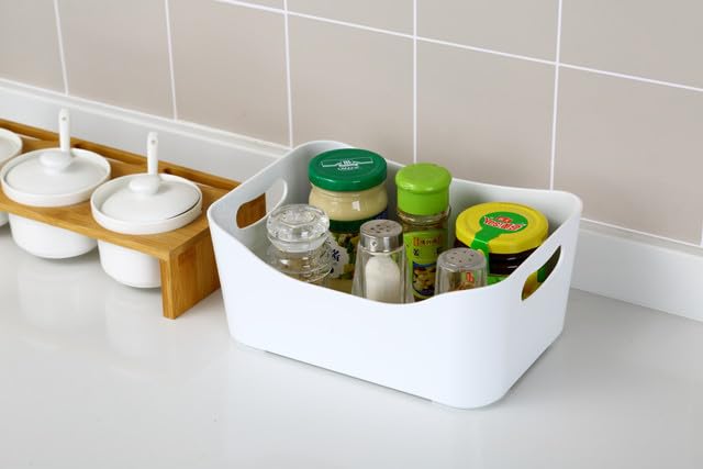 YBM HOME Plastic Storage Bins - 6 Pack Medium White Open Organizer Baskets for Kitchen Pantry, Bathroom Under Sink, Toys & Food Storage | Space-Saving Home Organization Solution