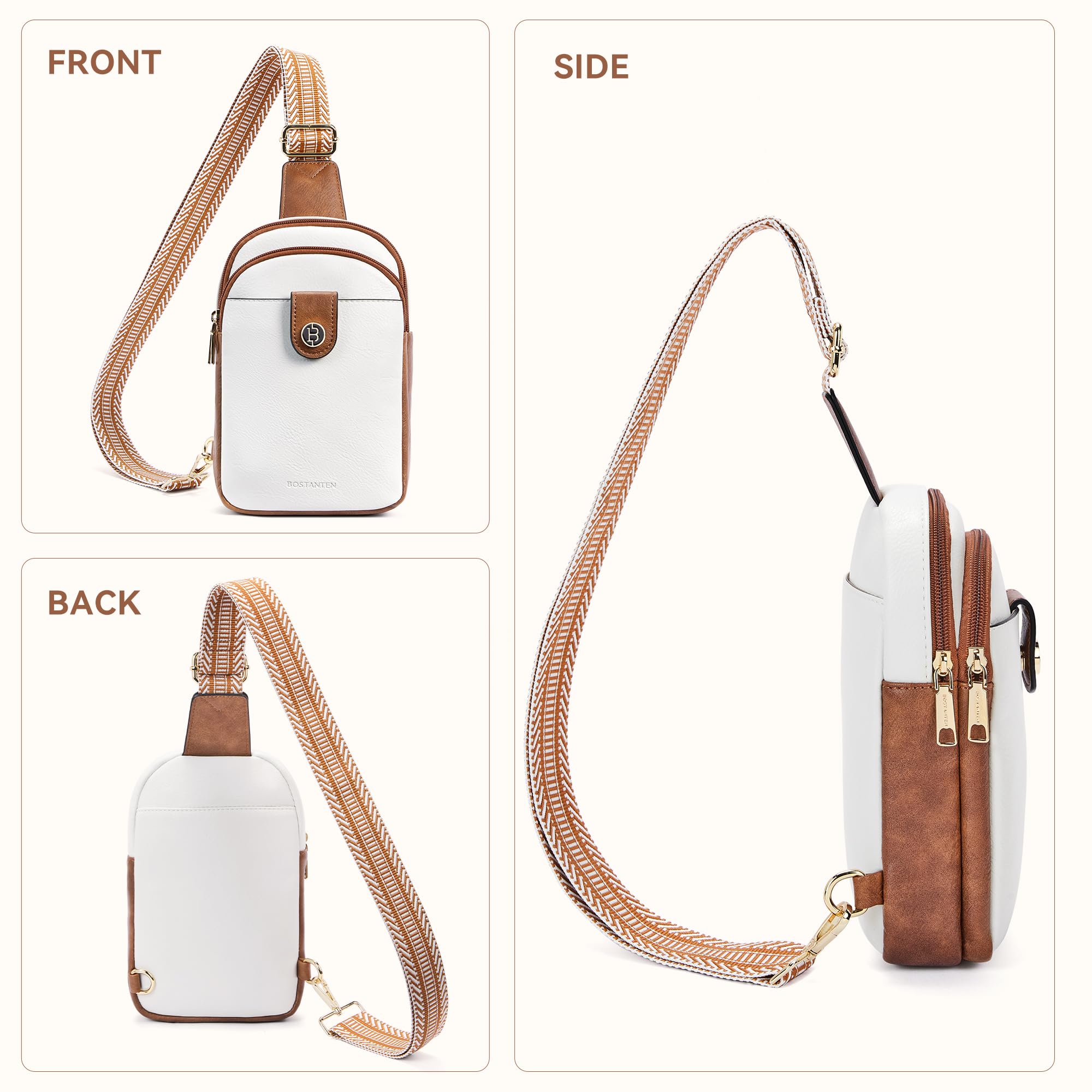 BOSTANTEN Women's Vegan Leather Crossbody Sling Bag - Large Fanny Pack Purse for Travel, Work & Everyday Use