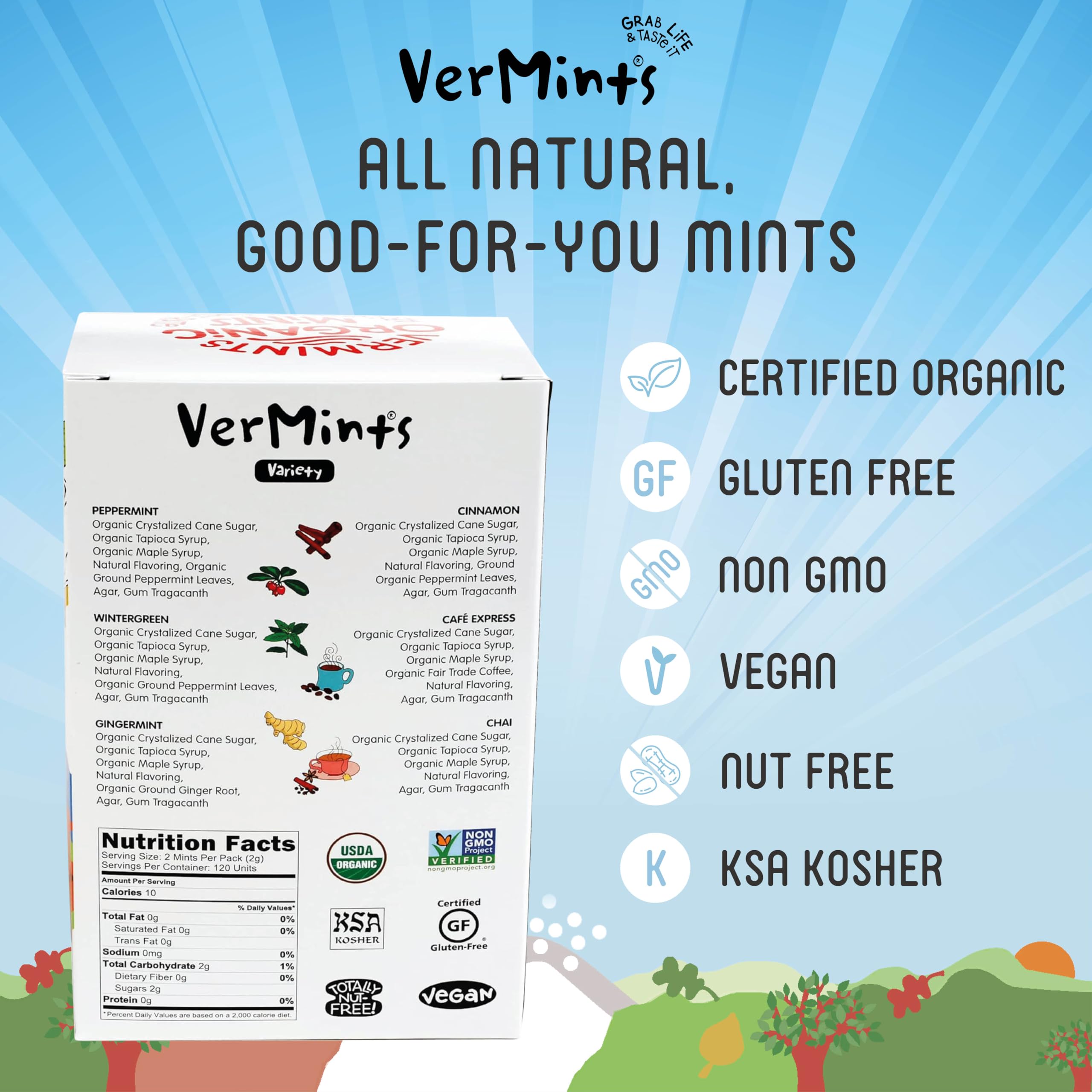 VerMints Organic Breath Mints Variety Pack - 2 Pack (120 Count, Trial Size) | Refreshing Peppermint & Spearmint | Perfect for On-the-Go Freshness, Office Use & After Meals