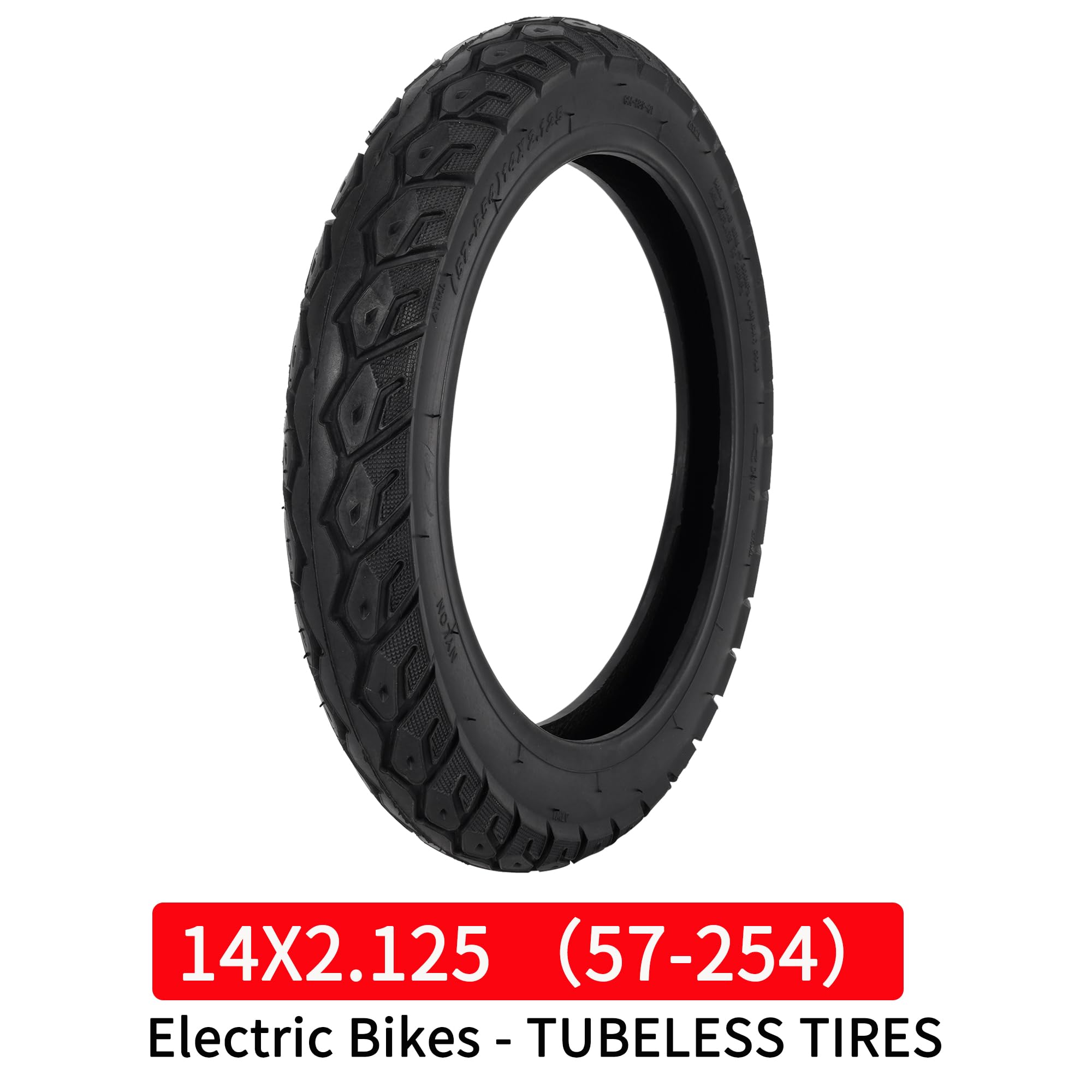 14x2.125 Tubeless Electric Bike Tires with Angled Valve - Compatible with 14 Inch Folding E-Bikes, Electric Bicycles & E-Scooters - Perfect for Commuting, Urban Riding & Off-Road Adventures