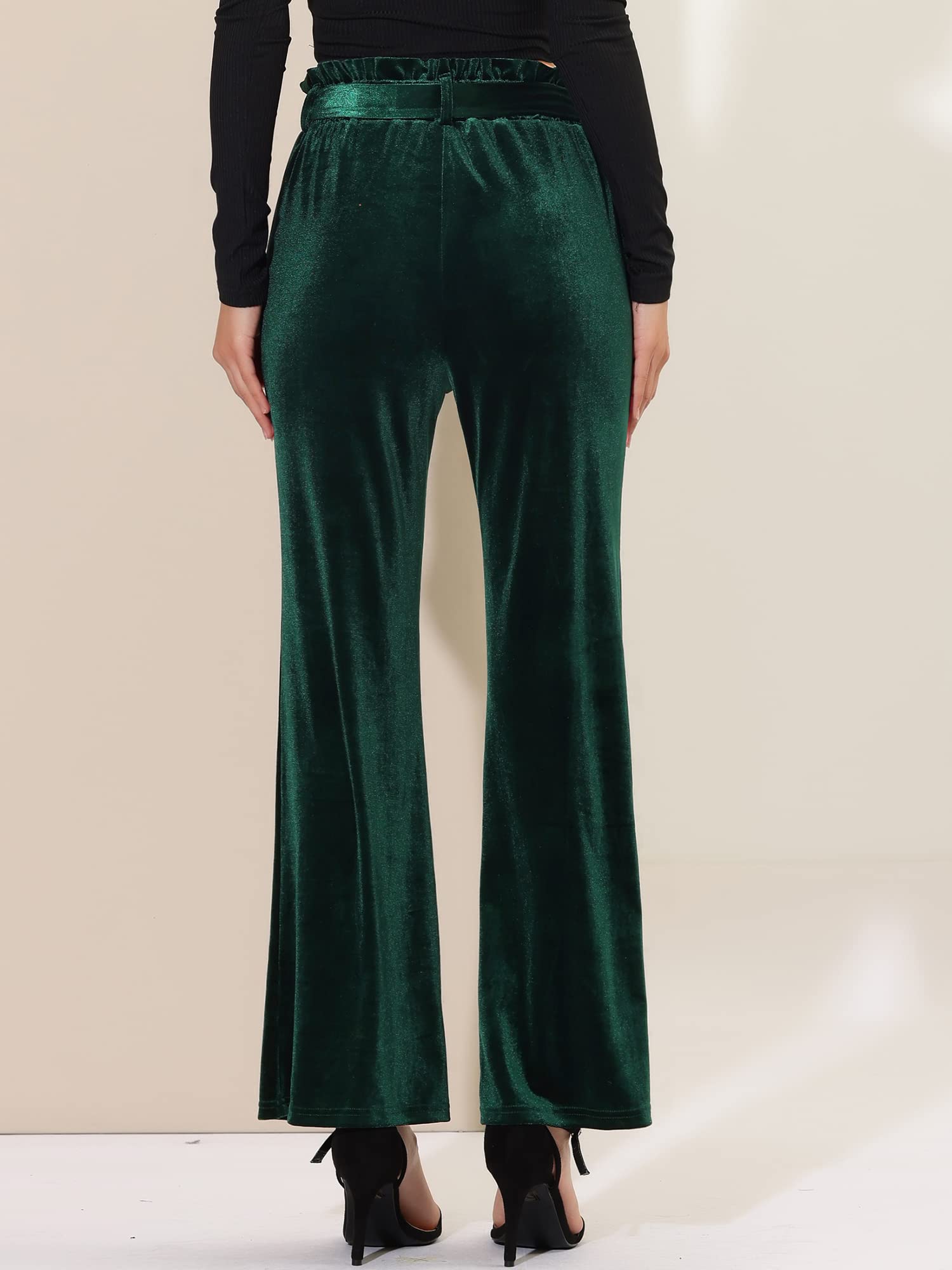 Allegra K Women's Velvet Pants - Stretchy Wide Leg Lounge Pants with Tie Waist & Pockets for Halloween, Christmas & Holiday Parties | Comfortable Casual Wear for Home, Office & Travel