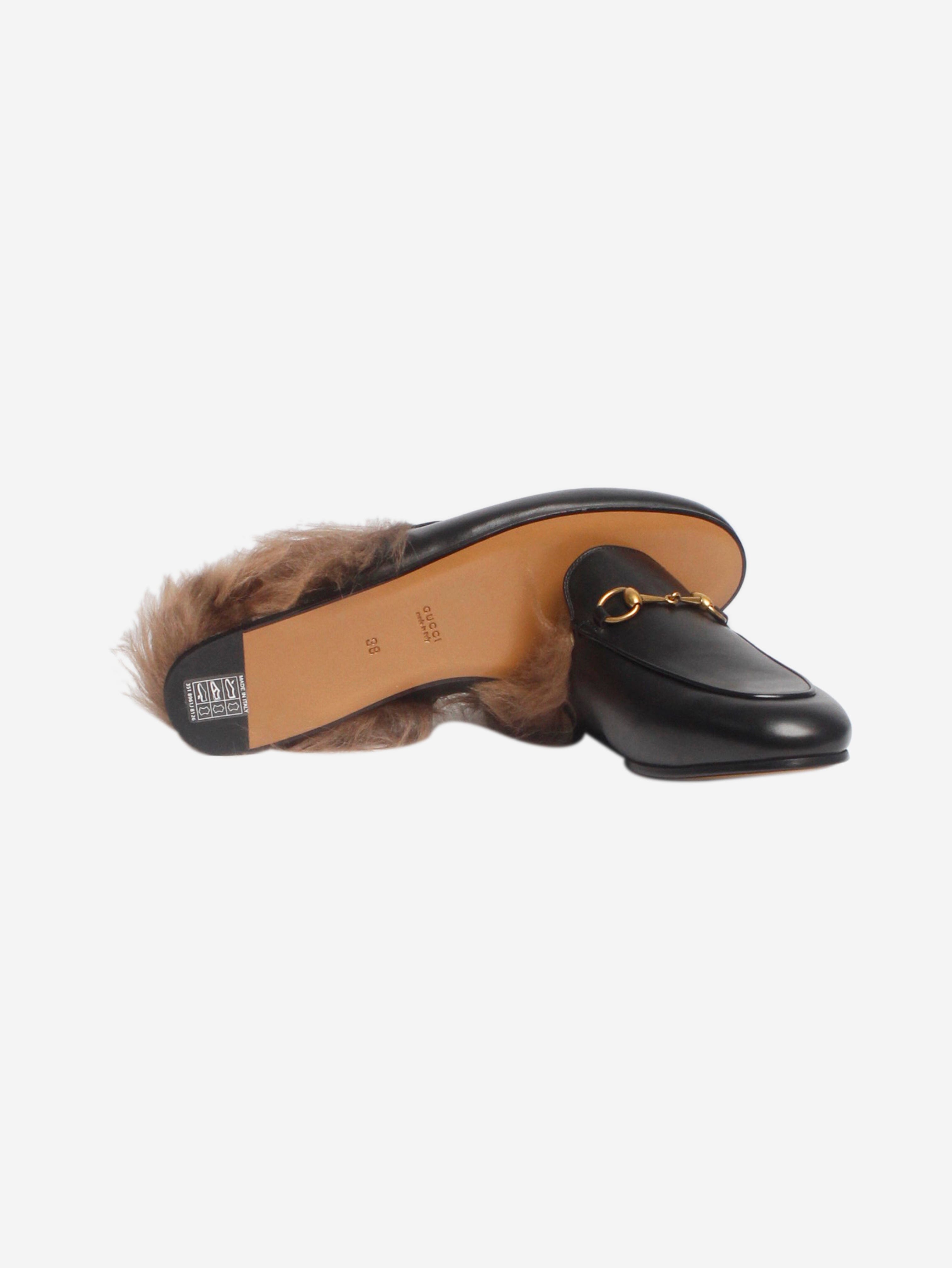 Black Princetown Fur-Lined Slippers for Women - Soft Indoor/Outdoor House Shoes - Size EU 38 (US Women's 7-8) - Cozy Winter Home & Lounge Wear for Comfort & Warmth