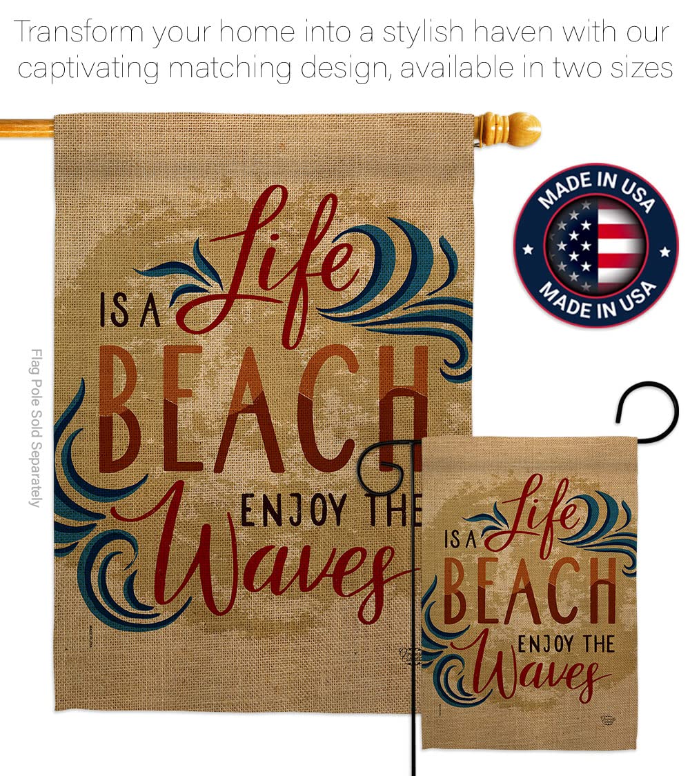 Double-Sided Coastal Garden House Flag Kit - Tropical Sea Shells & Ocean Sand Design, Thick Fabric Outdoor Summer Decor, Made in USA | Perfect for Beach-Themed Yards, Porch Decorations & Coastal Home Gifts