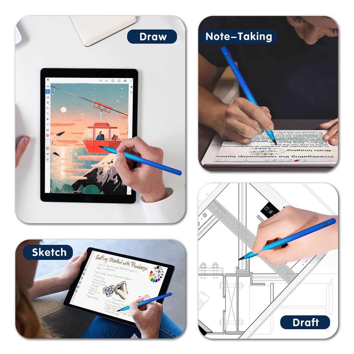 Premium Stylus Pen for iPad 10th & 9th Generation - Active Pencil with Palm Rejection & 1.5mm Fine Tip | Compatible with iPad Pro 12.9/11 inch, iPad Air 5/4/3, iPad 10/9/8/7/6 (2018-2023 Models) | Perfect for Drawing, Note-Taking & Digital Art