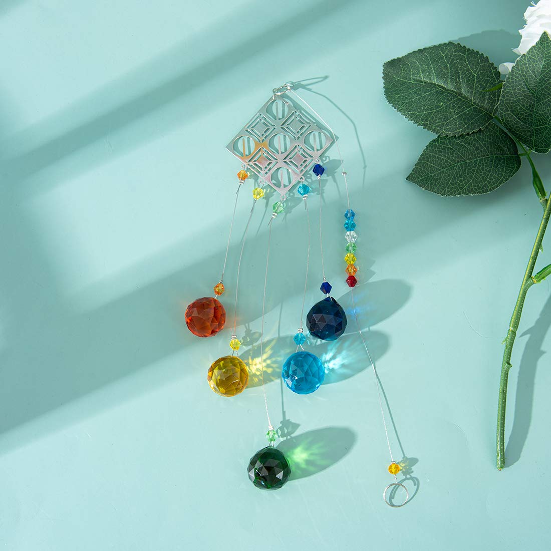 Rhombus Chakra Crystal Ball Suncatcher - Rainbow Maker Window Hanging Pendant for Meditation, Wedding Decor, Home & Garden Ornament - Perfect for Yoga Rooms, Spiritual Healing Spaces and Bohemian Interior Design