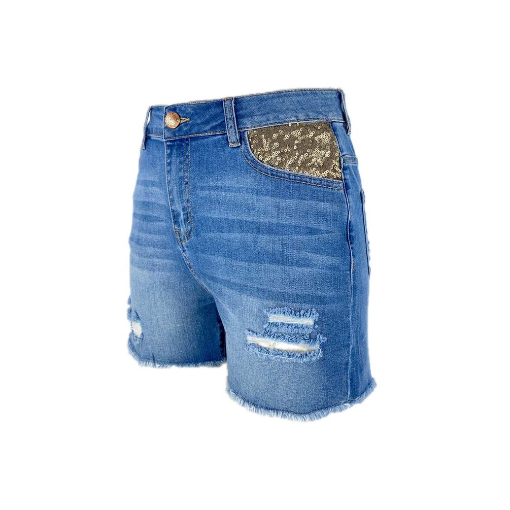S-JACOL Women's High Waist Stretch Denim Shorts with Embroidery & Cuffed Hem - Comfortable Summer Jeans for Casual Outings, Beach Trips and Street Style Fashion