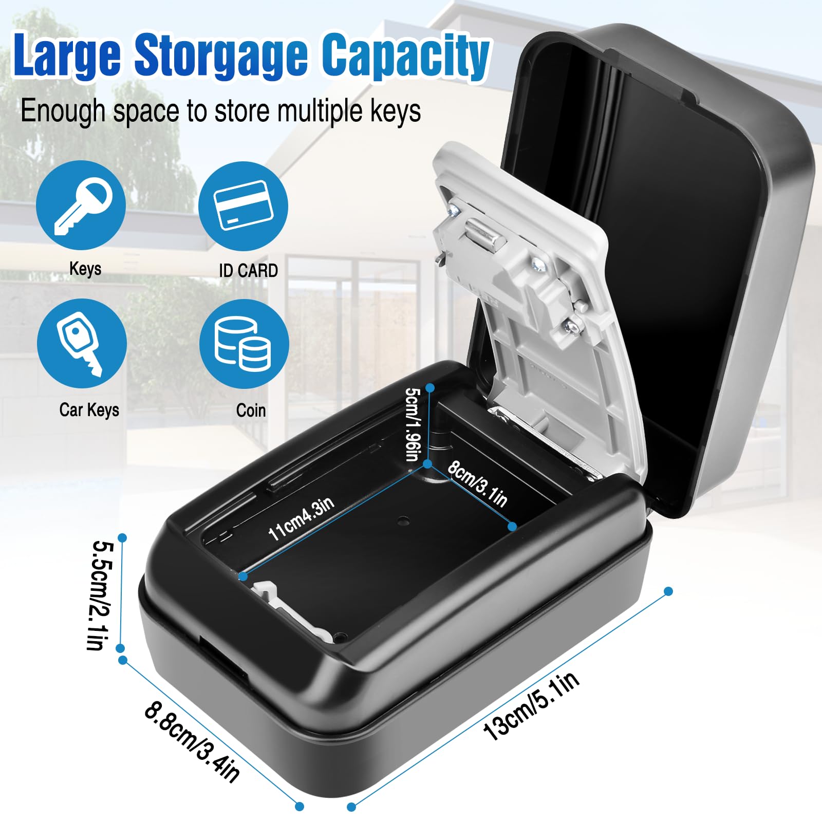 HUANLANG Outdoor Key Lock Box with 4-Digit Combination - Waterproof Wall Mount Hide a Key Safe for Home, Airbnb, Hotels & Schools | Large Capacity Security Box for Realtors & Property Access | Perfect for Spare Key Storage, Vacation Rentals & Emergency Entry