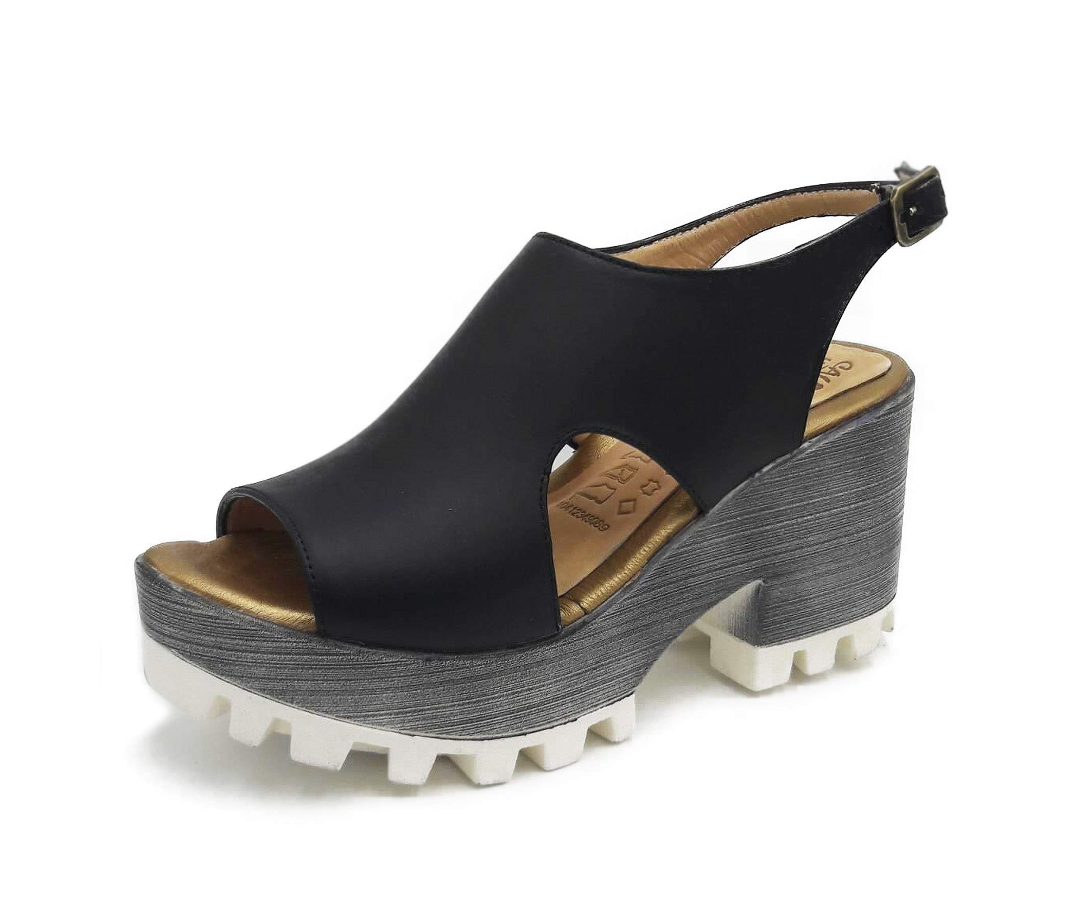 Trendy Handmade Leather Open Toe Platform Sandals with Adjustable Buckle | Comfortable Women's Summer Shoes for Beach, Vacation & Casual Outings - BARBARA