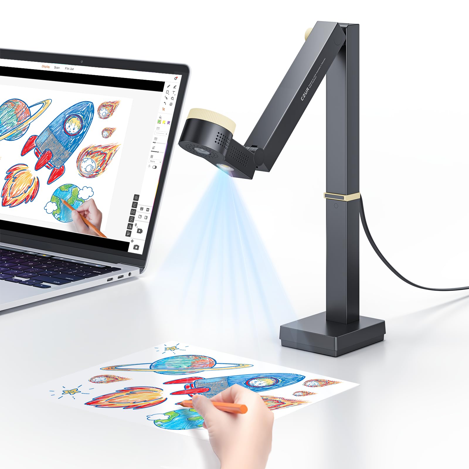 CZUR Fancy S Pro 12MP USB Document Camera with 4K Webcam, Microphone & LED Light - 60fps Auto Focus for Teachers | Remote Teaching, Online Classes, Live Streaming, Web Conferencing | Compatible with Mac & Windows | Perfect for Virtual Lessons, Video Calls & Professional Presentations