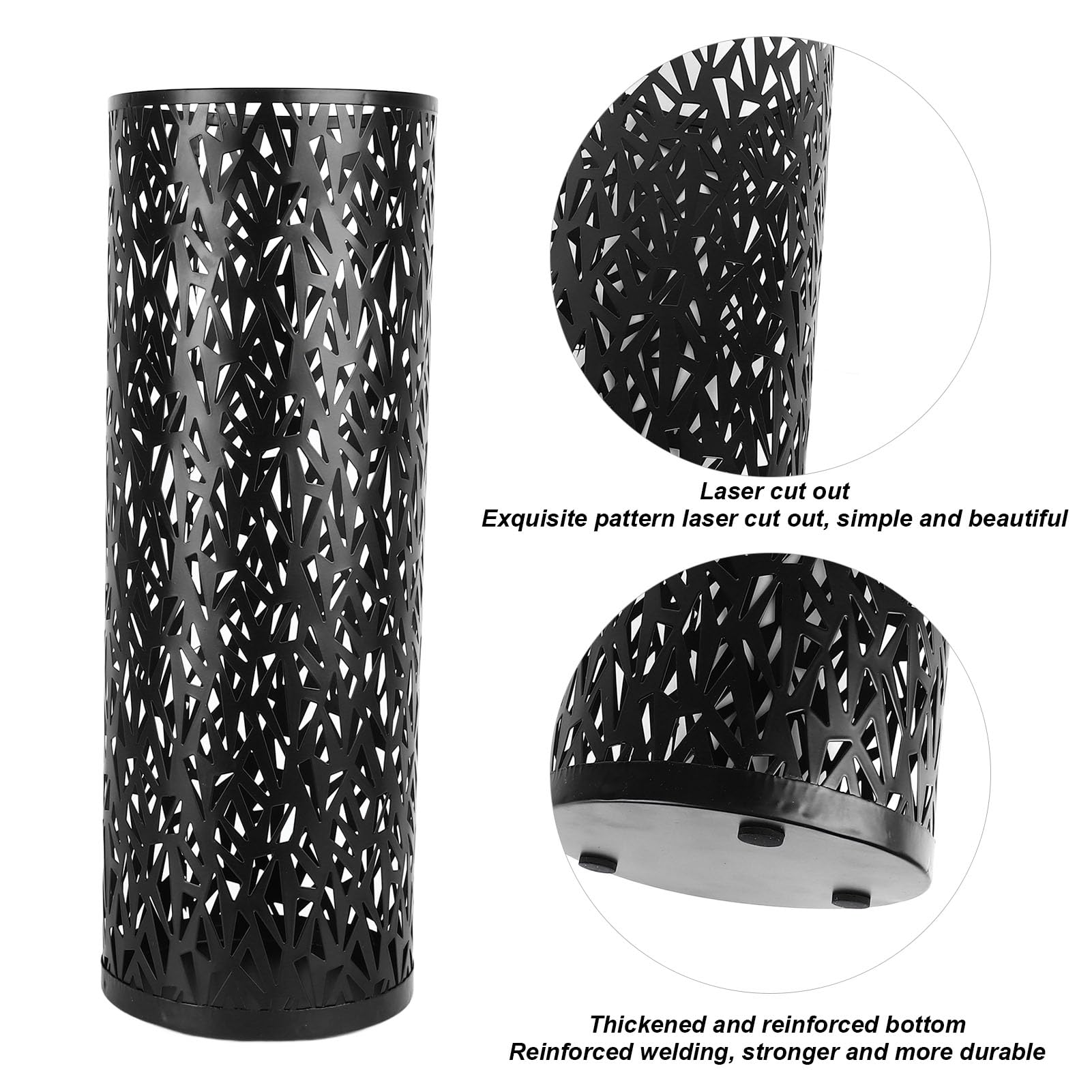Metal Freestanding Umbrella Stand Holder for Entryway - Hollow Round Design for Home, Hotel & Office - Compact Black Umbrella Organizer Bin - Perfect for Rainy Days & Wet Umbrellas