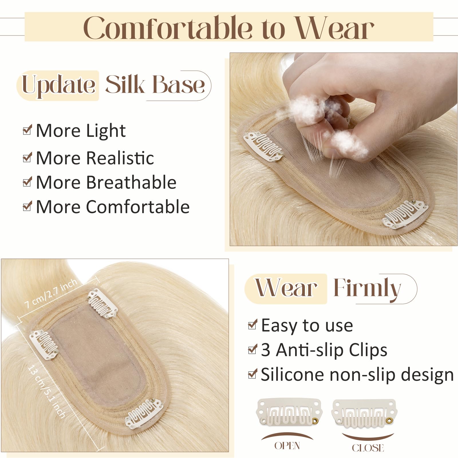 100% Real Human Hair Toppers for Women - Handmade Clip-In Hair Extensions for Thinning Hair | 14'' Middle Part Platinum Blonde #60 (44g) | Perfect for Daily Wear, Special Occasions & Hair Volume Enhancement