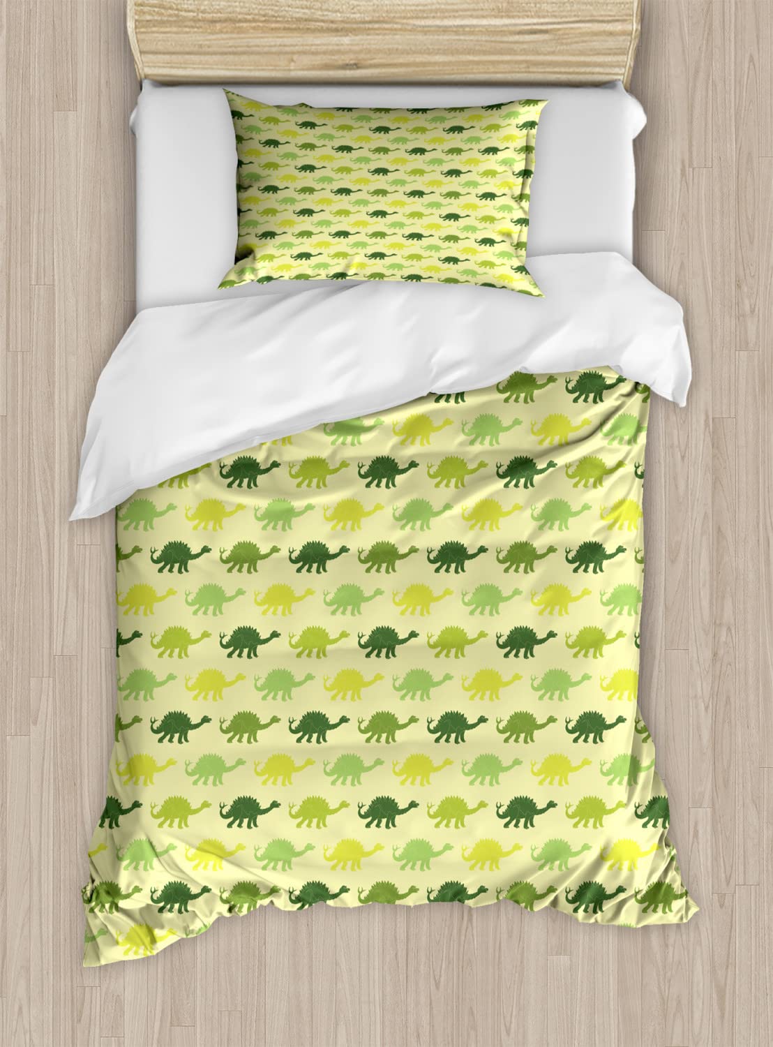 Ambesonne Dinosaur Duvet Cover Set - King Size 2 Pack with 2 Duvet Covers & 4 Pillowcases, Repeating Stegosaurus Pattern in Green Shades - Perfect for Kids' Room, Dinosaur Themed Bedroom Decor, and Jurassic Birthday Gifts