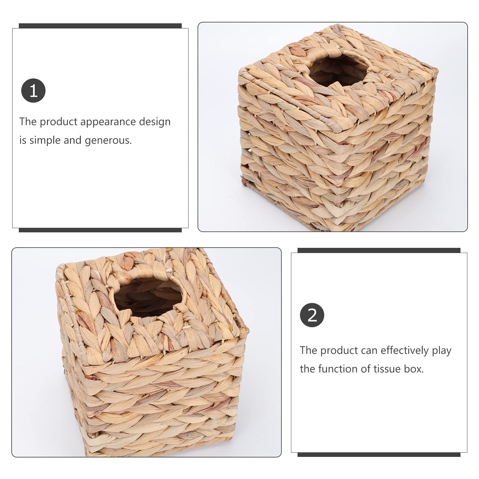 Eco-Friendly Square Seagrass Tissue Box Cover - Handwoven Paper Napkin Dispenser for Bathroom Vanity & Countertop Decor (Light Yellow) | Perfect for Coastal, Farmhouse & Boho Home Decor Styles