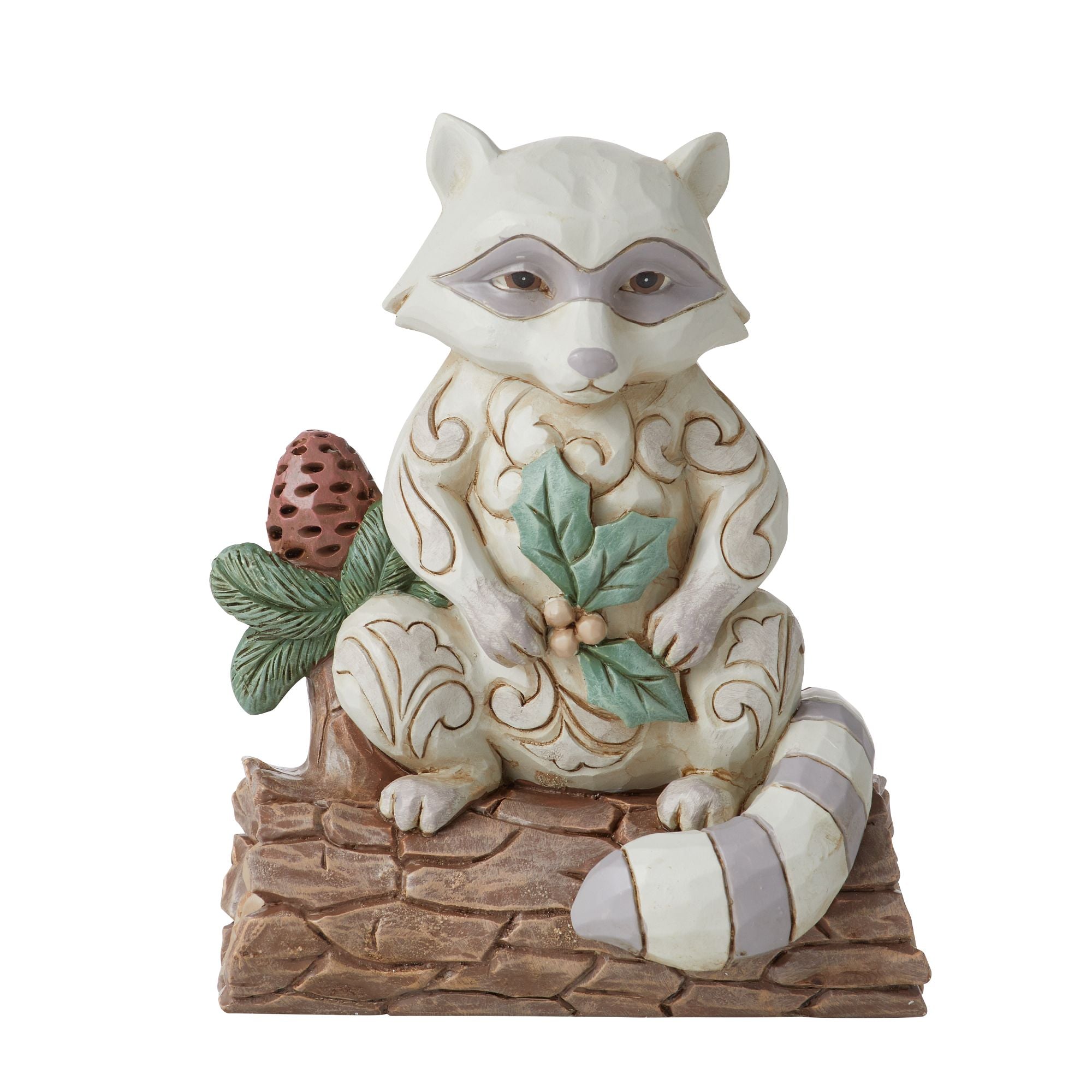 Woodland Raccoon Figurine with Pinecone - Handcrafted Animal Statue for Home Decor, Garden Ornament, and Nature-Themed Gift Ideas