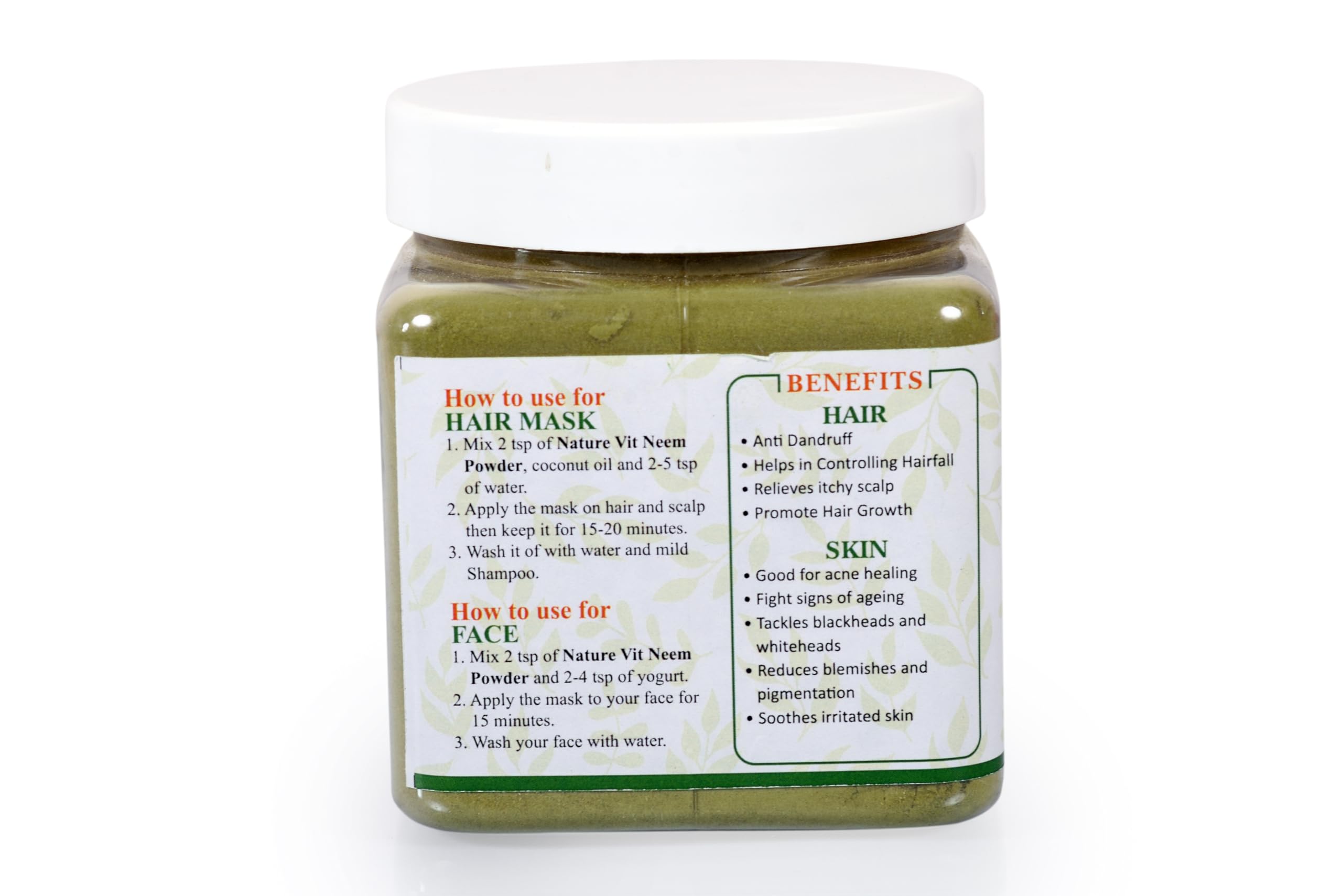 NatureVit 100% Natural Neem Powder for Skin & Hair Care - 250g Jar | Anti-Pimple, Anti-Bacterial Face Mask | Chemical-Free Hair Cleanser | Promotes Healthy Hair & Clear Skin - Perfect for DIY Beauty Treatments & Ayurvedic Remedies