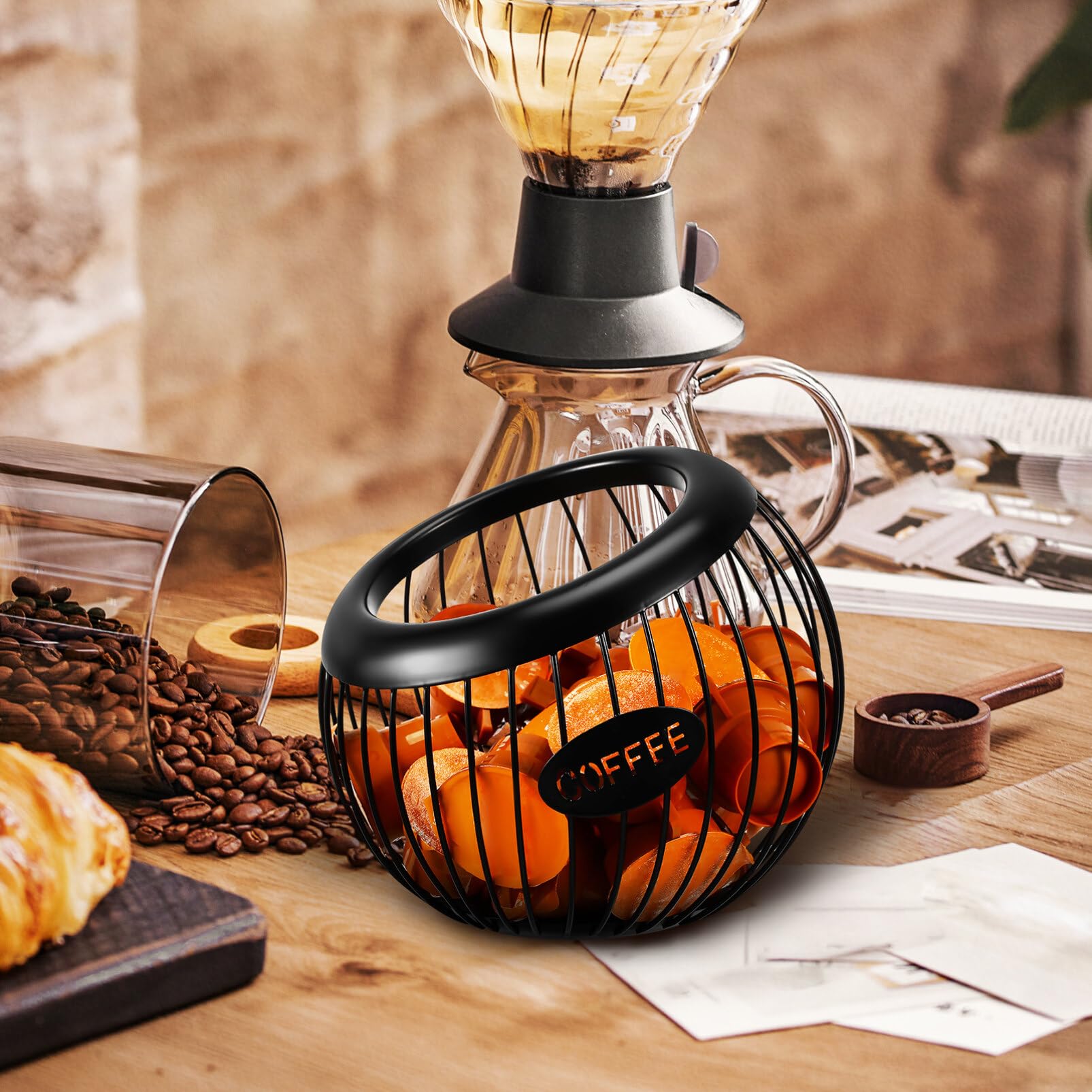 Gadpiparty Large Capacity Metal Coffee Pod Holder - Espresso Pod Organizer & Tea Bag Storage Basket for Coffee Station (Black) | Perfect for Home, Office & Kitchen Countertop Organization