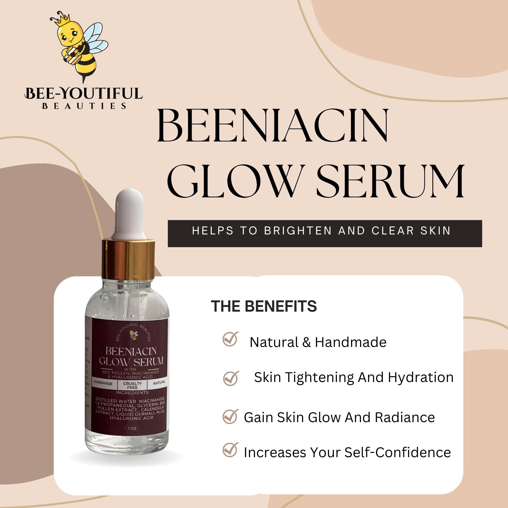 Beeniacin Glow Serum - Hydrating & Brightening Facial Moisturizer for All Skin Types | 0.5 oz | Achieve Radiant Skin for Day & Night Use