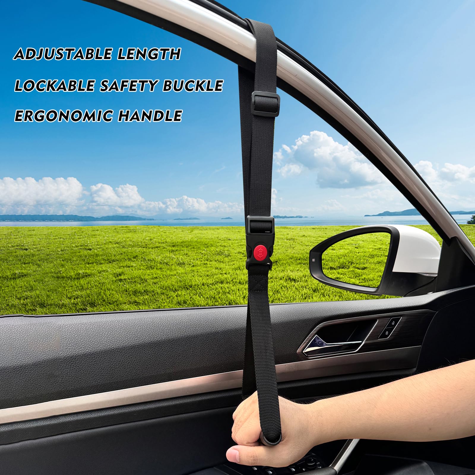 Elderly Car Door Handle - Portable Assist Grab Bar for Seniors & Handicapped | Vehicle Mobility Aid with Non-Slip Grip (Blue, 1 Pack + Strap) | Ideal for Easy Car Entry/Exit & Improved Accessibility