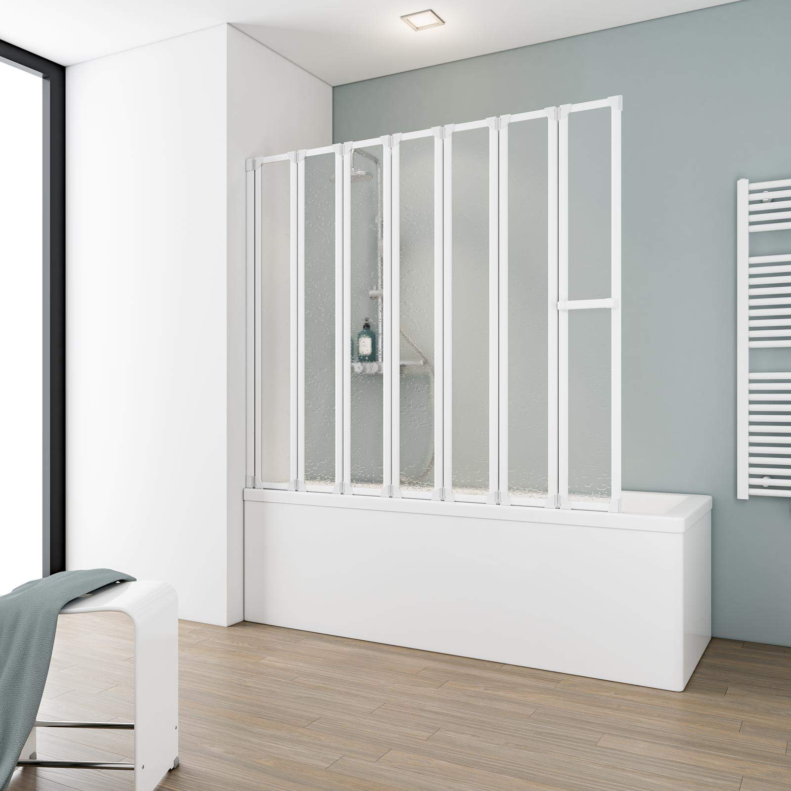 Foldable Shower Enclosure for Bathtub, 159 x 140 cm, Easy Installation, Frosted Glass Softline Light, Alpine White, Made in Germany – Perfect for Small Bathrooms & Space-Saving Solutions
